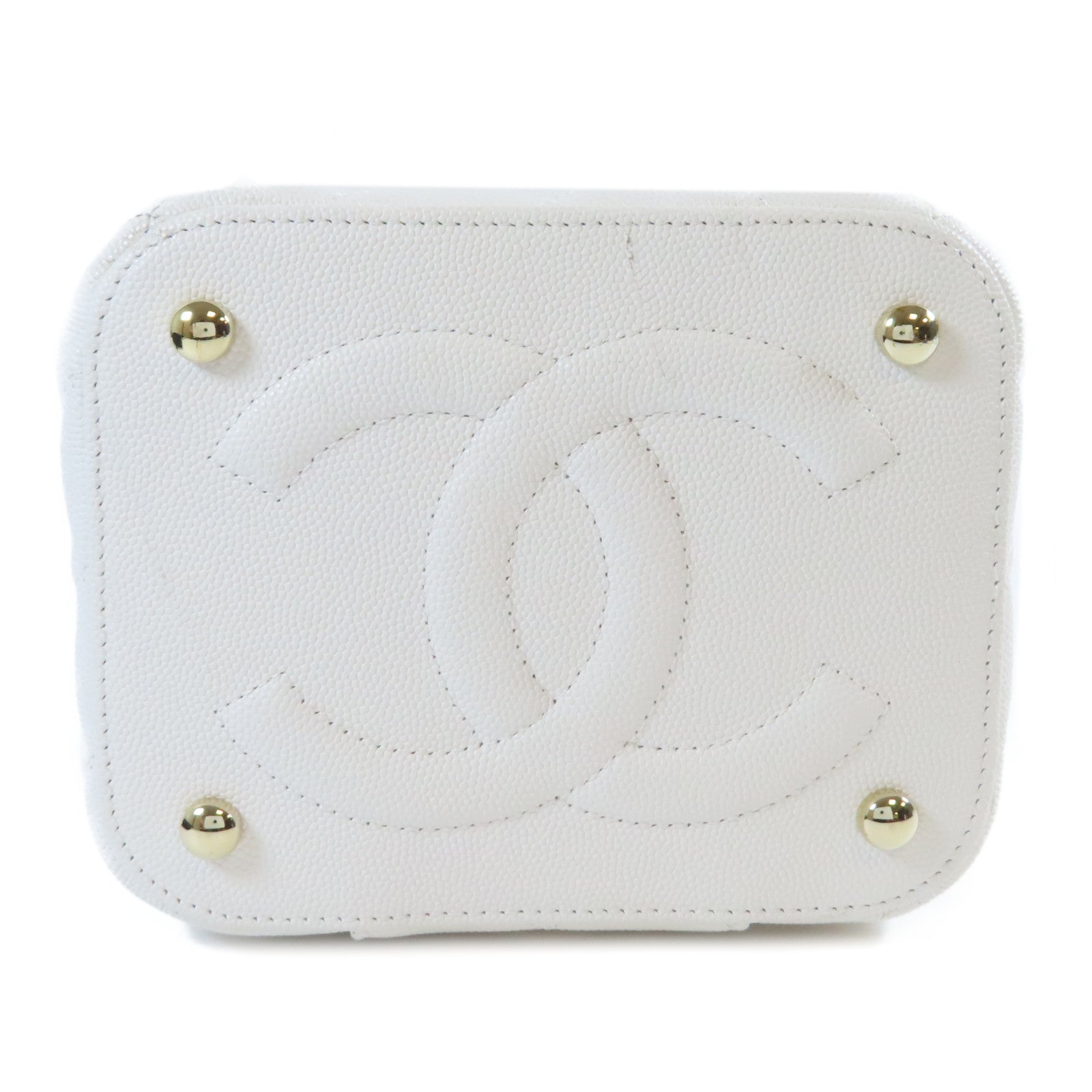 CHANEL 菱格Caviar皮革Vanity Case金扣手挽肩背兩用袋白色
