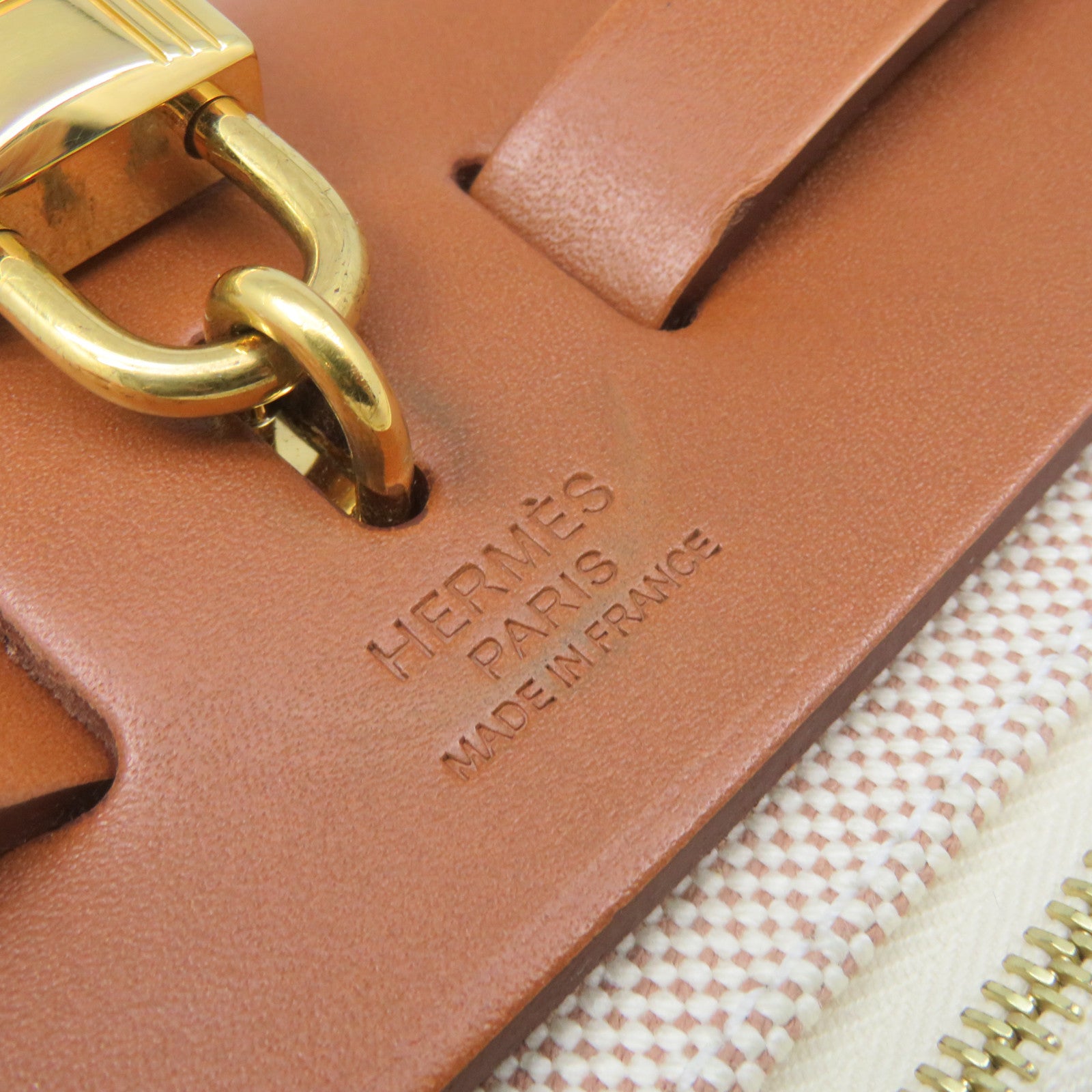 HERMES 帆布Herbag PM金扣手挽肩背兩用袋Ecru/Beige/Fauve啡色