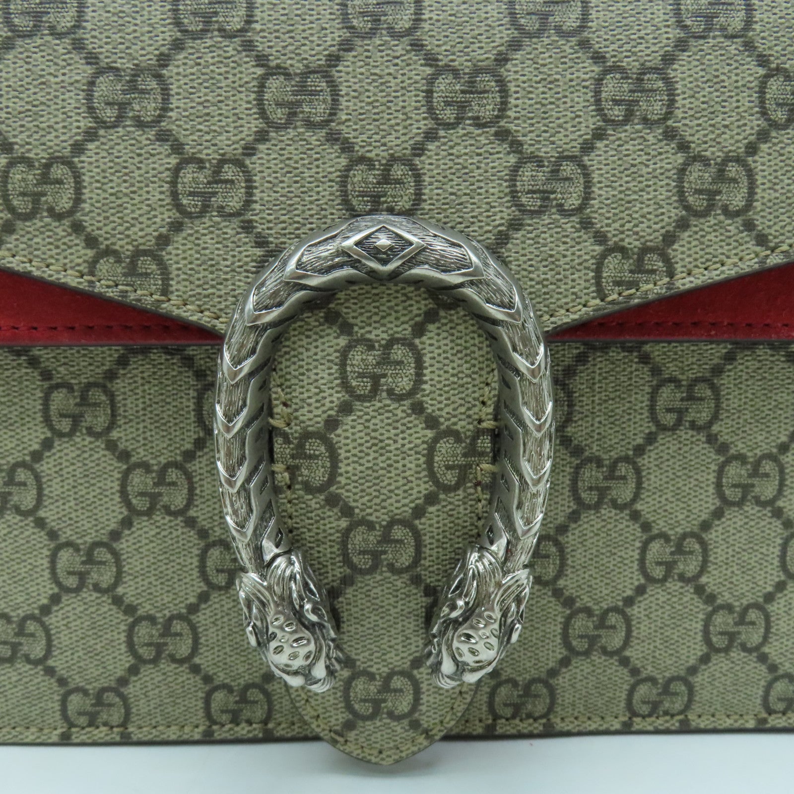 GUCCI Coated Canvas Dionysus GG Silver Buckle Chain Shoulder Bag Brown/Red