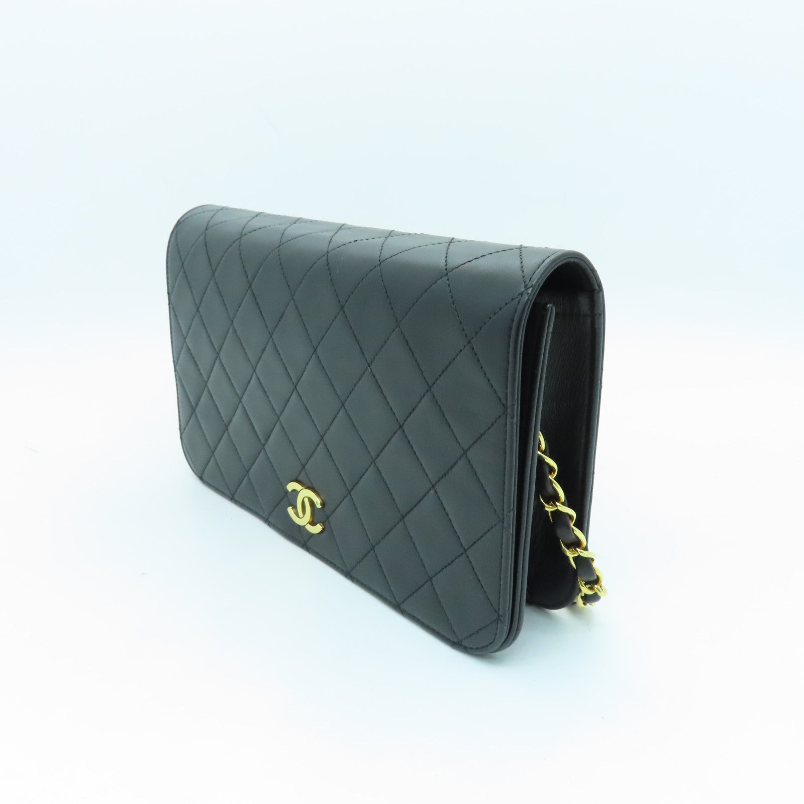 CHANEL rhombic sheepskin leather Chain Shoulder Bag gold buckle chain shoulder bag black