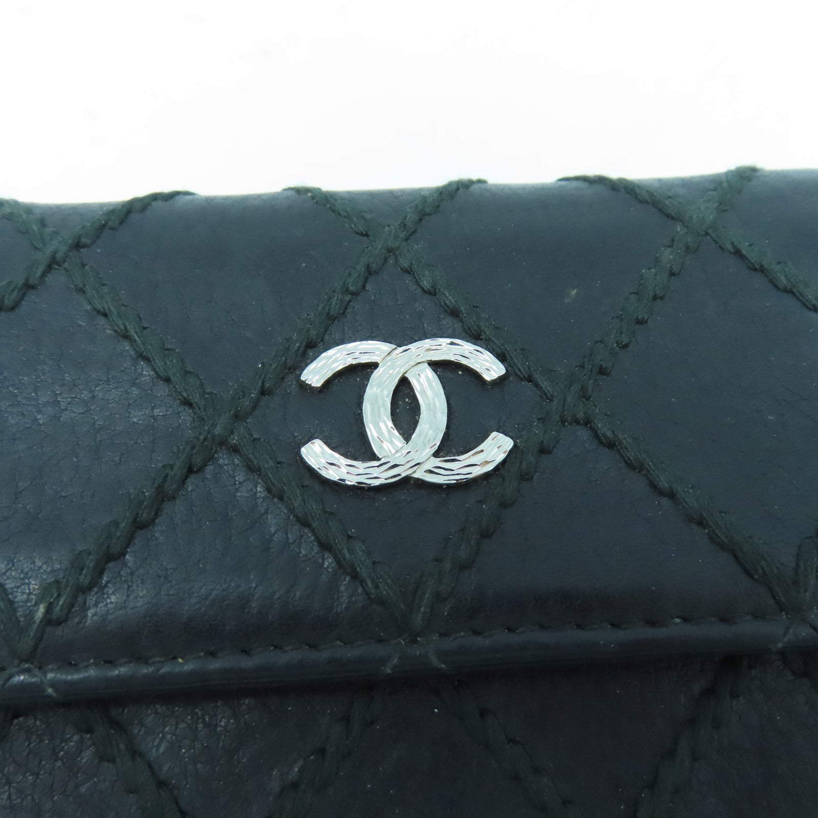 CHANEL 菱格牛皮皮革Wallet銀扣錢包黑色