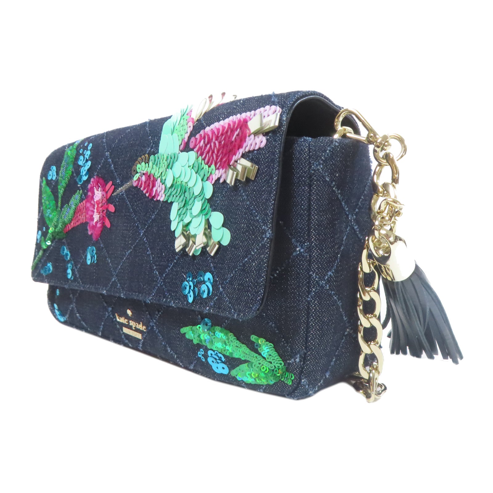 Kate Spade 帆布Shoulder Bag金扣鏈帶肩背袋深藍色