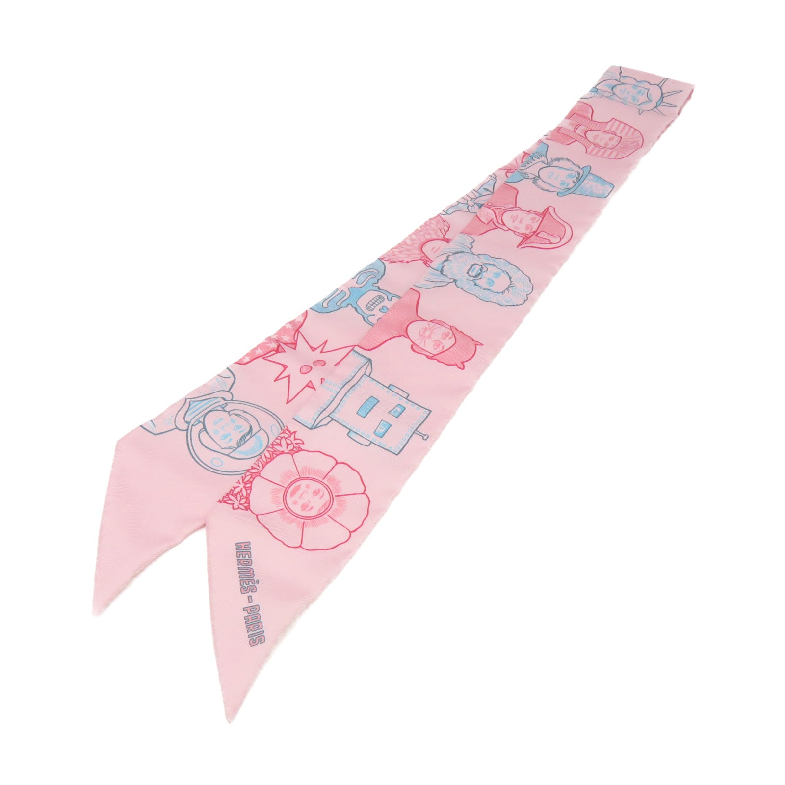 HERMES 絲質Twilly Scarf絲巾粉紅色/彩色