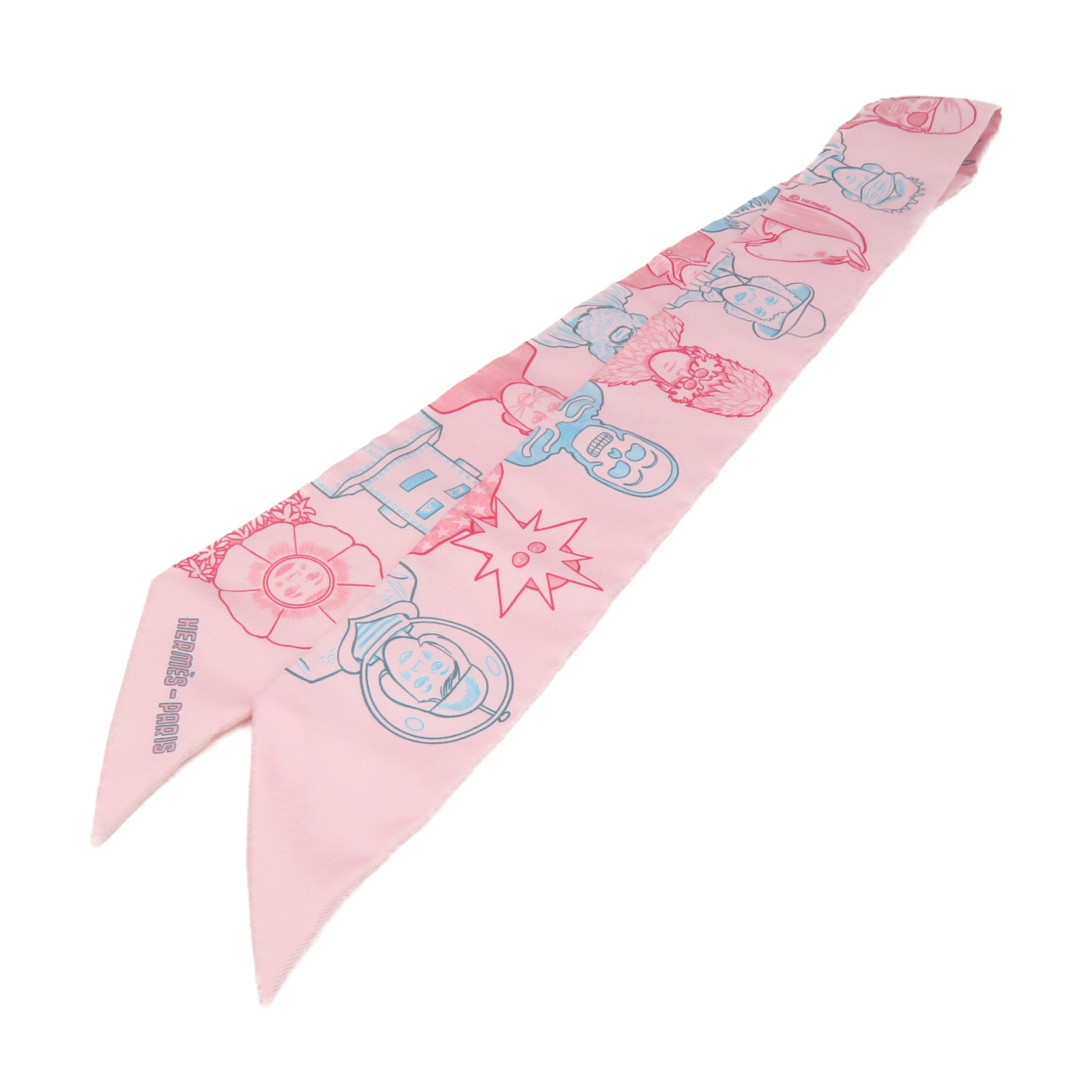HERMES 絲質Twilly Scarf絲巾粉紅色/彩色
