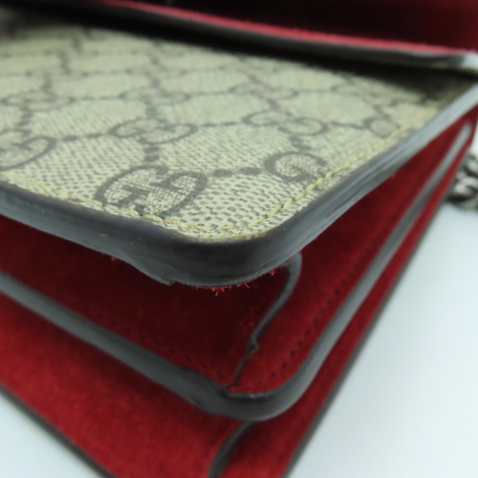 GUCCI Coated Canvas Dionysus GG Silver Buckle Chain Shoulder Bag Brown/Red