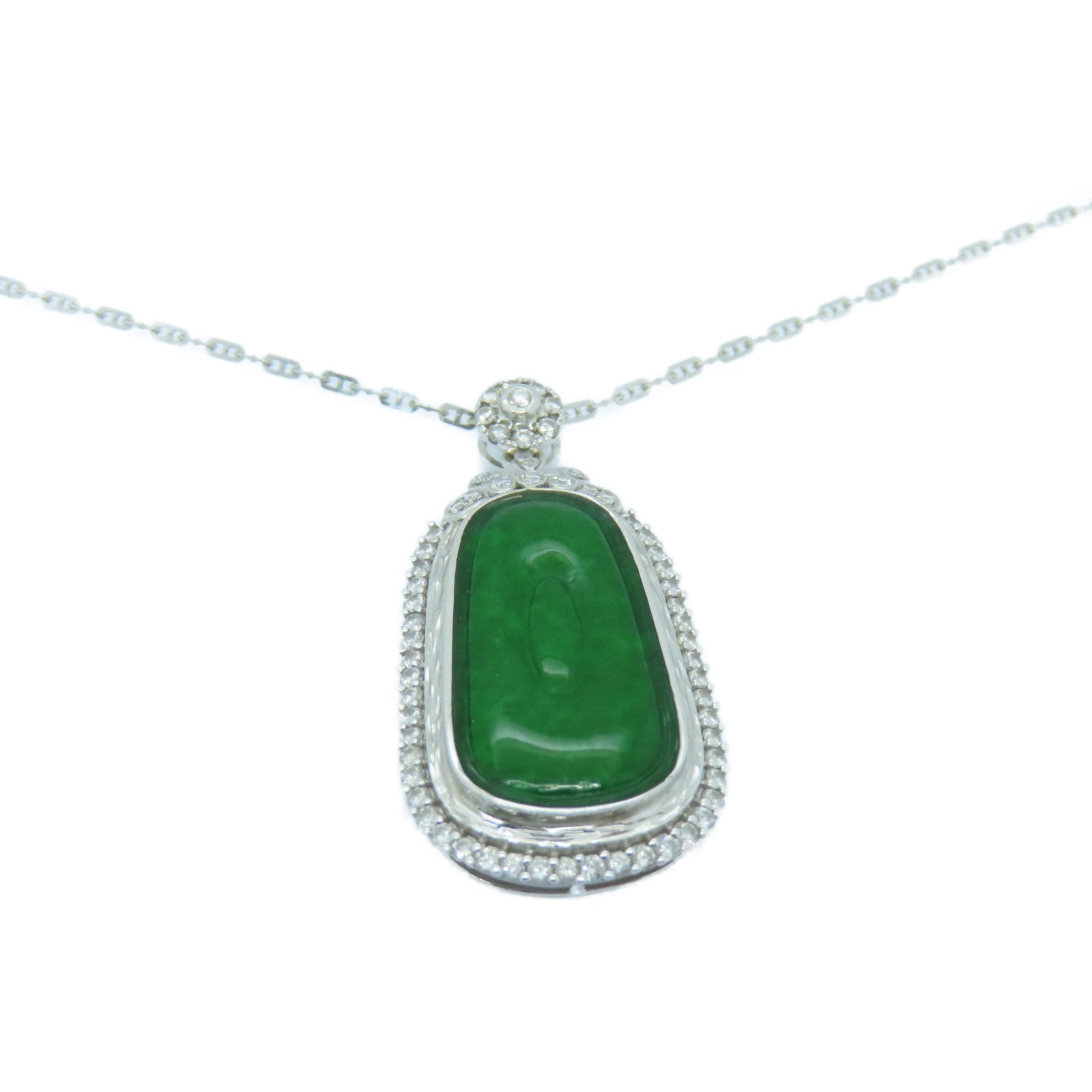 JEWELRY 18K White Gold Jade Necklace Green/Silver