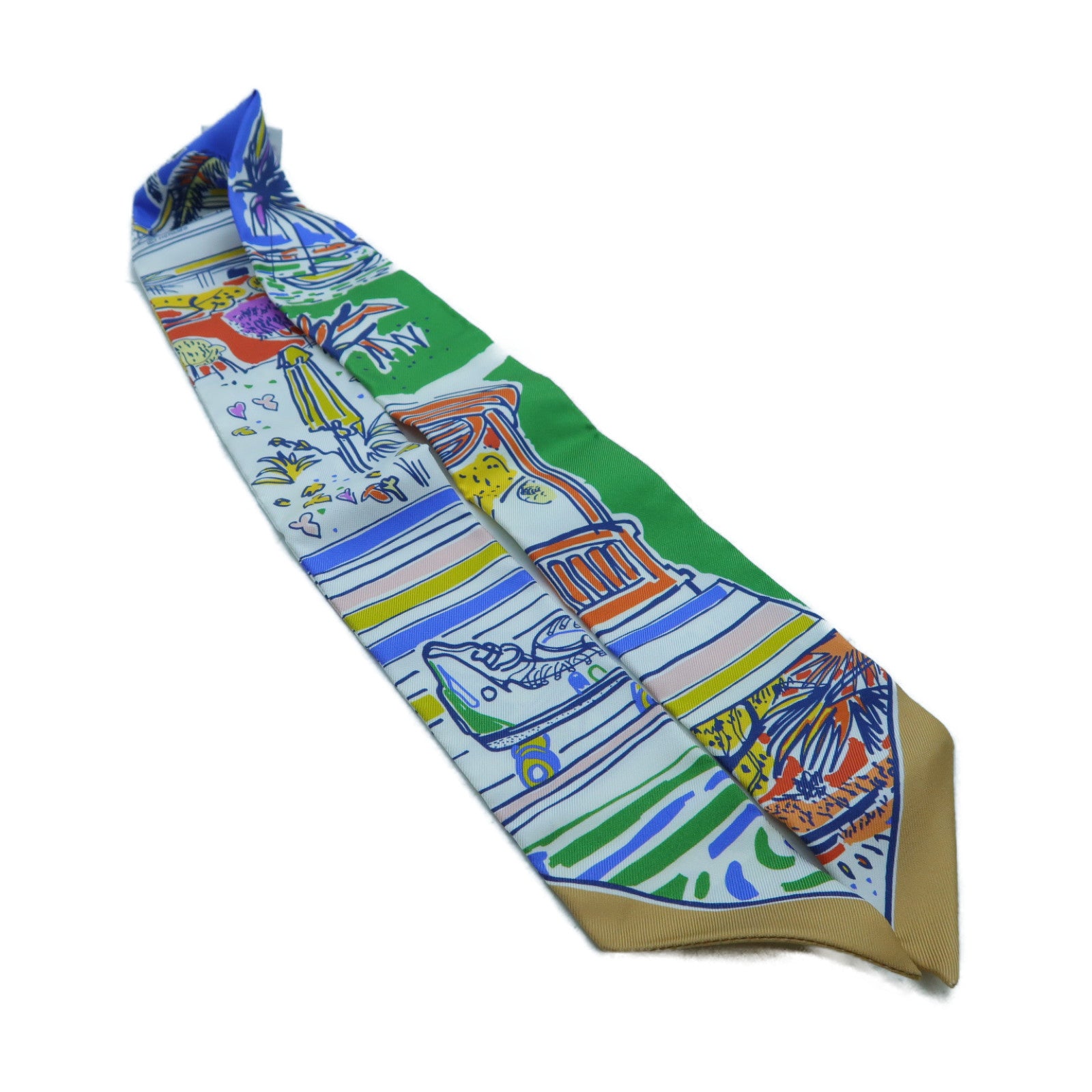 HERMES 絲質Twilly絲巾白色/綠色/藍色/橙色
