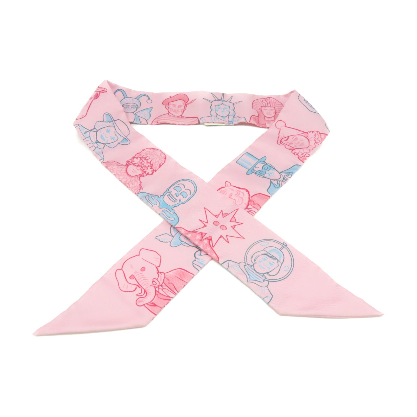 HERMES 絲質Twilly Scarf絲巾粉紅色/彩色