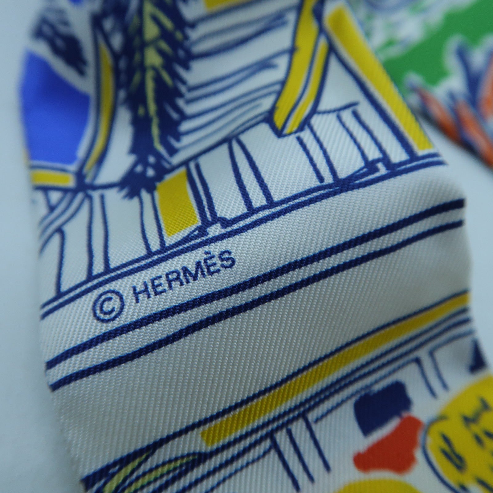 HERMES 絲質Twilly絲巾白色/綠色/藍色/橙色