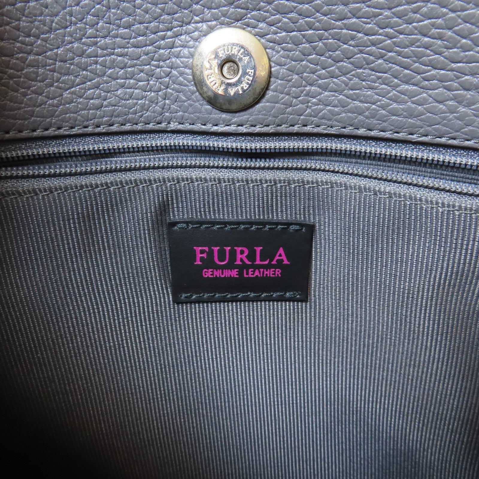 Furla 牛皮皮革2 Way Shoulder Bag金扣手挽肩背兩用袋灰色