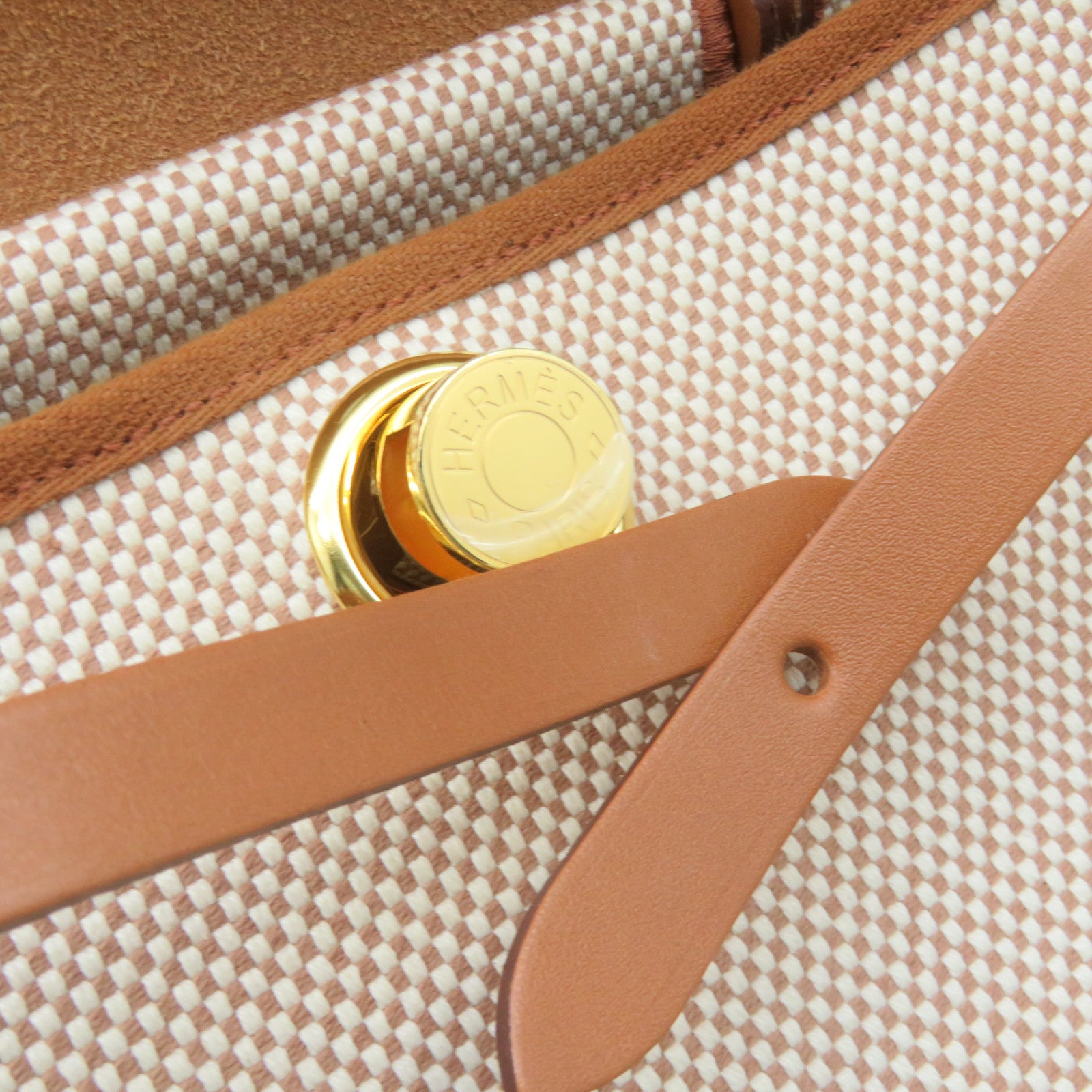 HERMES 帆布Herbag PM金扣手挽肩背兩用袋Ecru/Beige/Fauve啡色