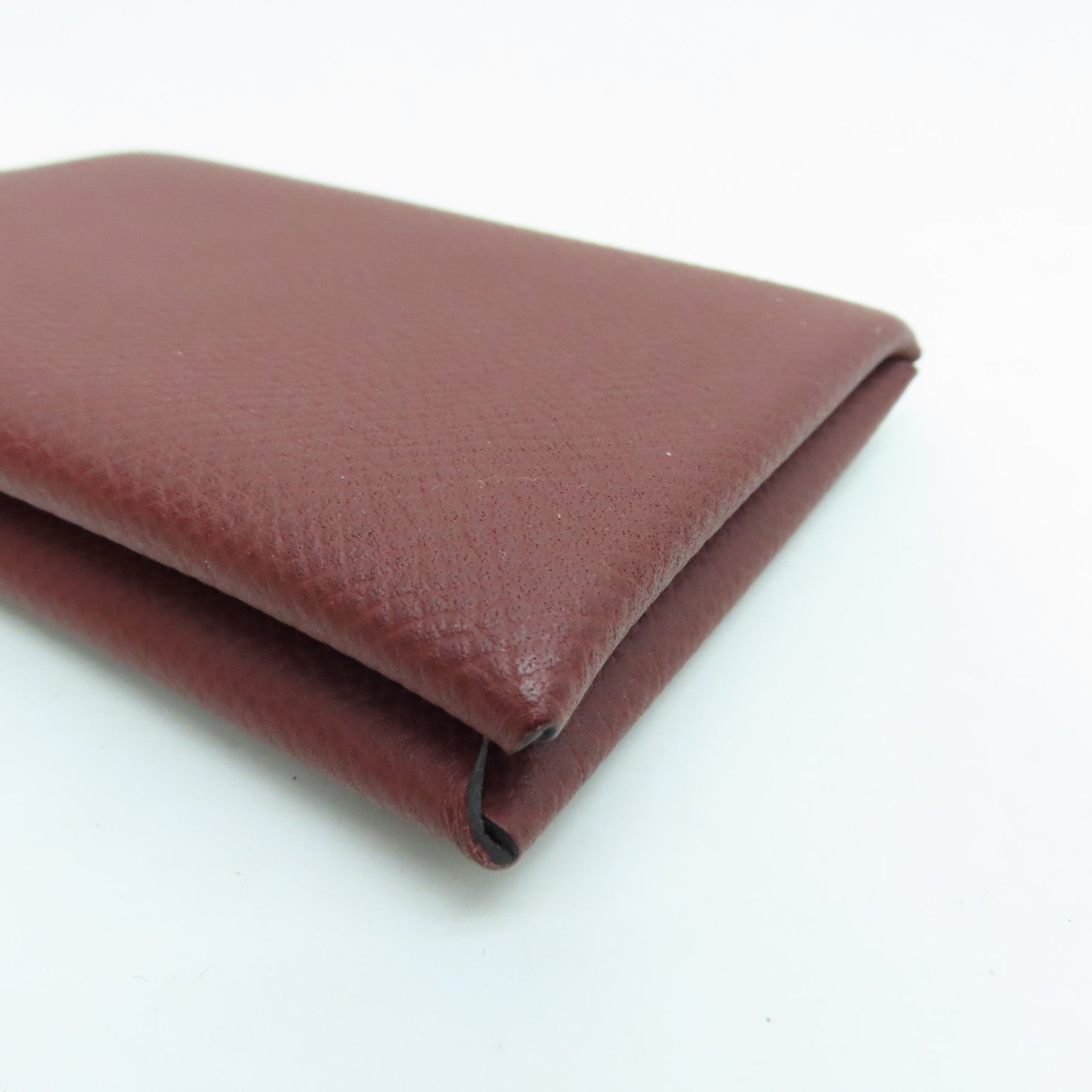 HERMES Veau Epsom皮革Calvi Card Holder卡片套银扣红色