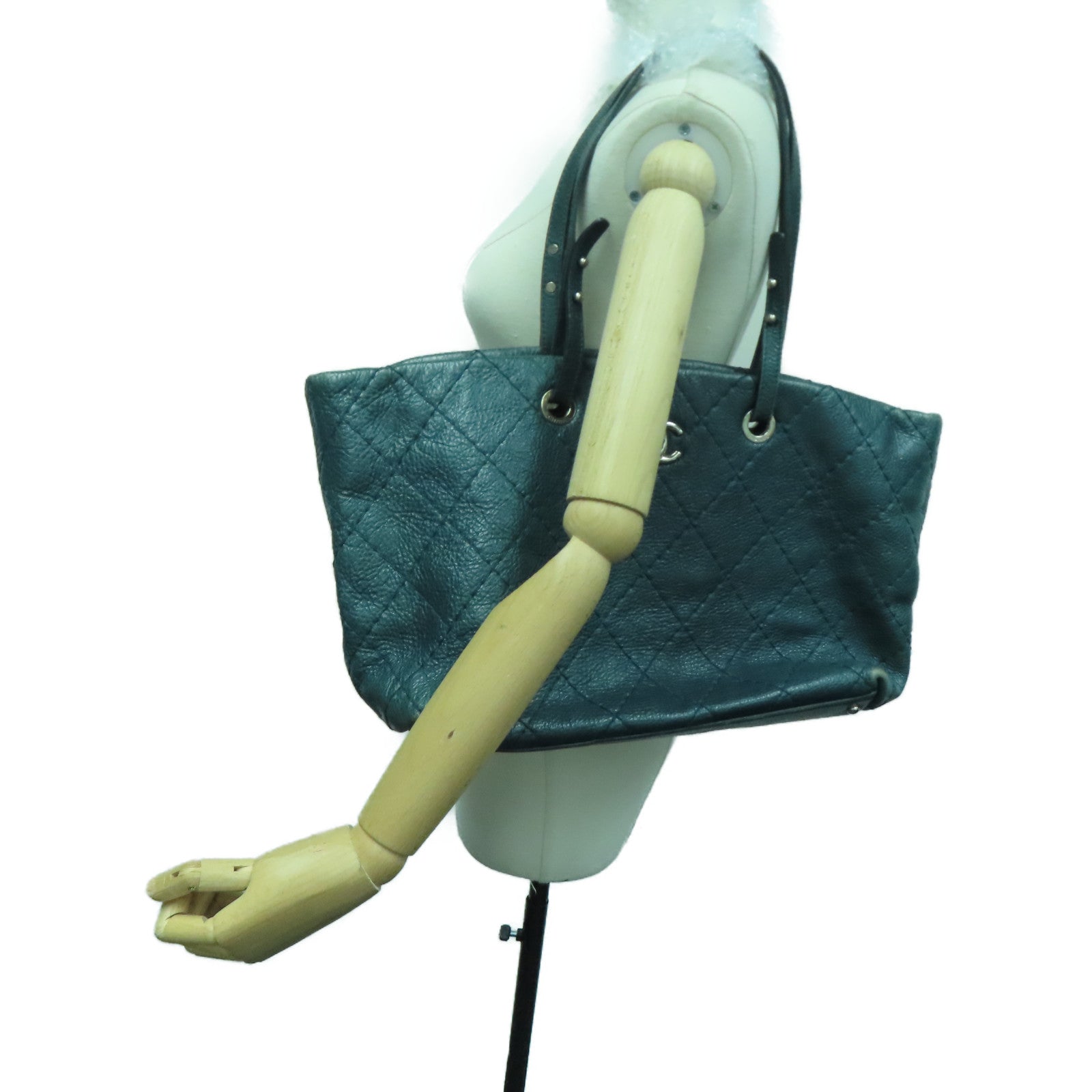 CHANEL 【激减优惠】菱格牛皮皮革Shoulder Tote Bag银扣手挽袋/肩背袋绿色