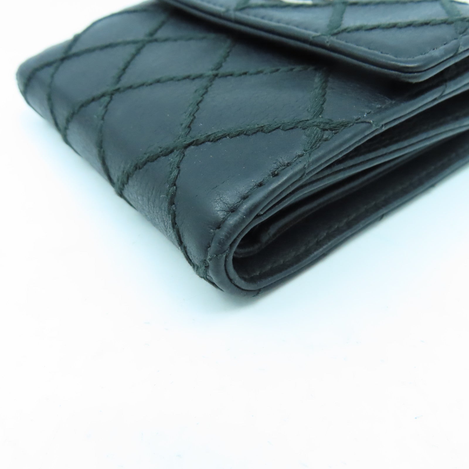 CHANEL 菱格牛皮皮革Wallet銀扣錢包黑色