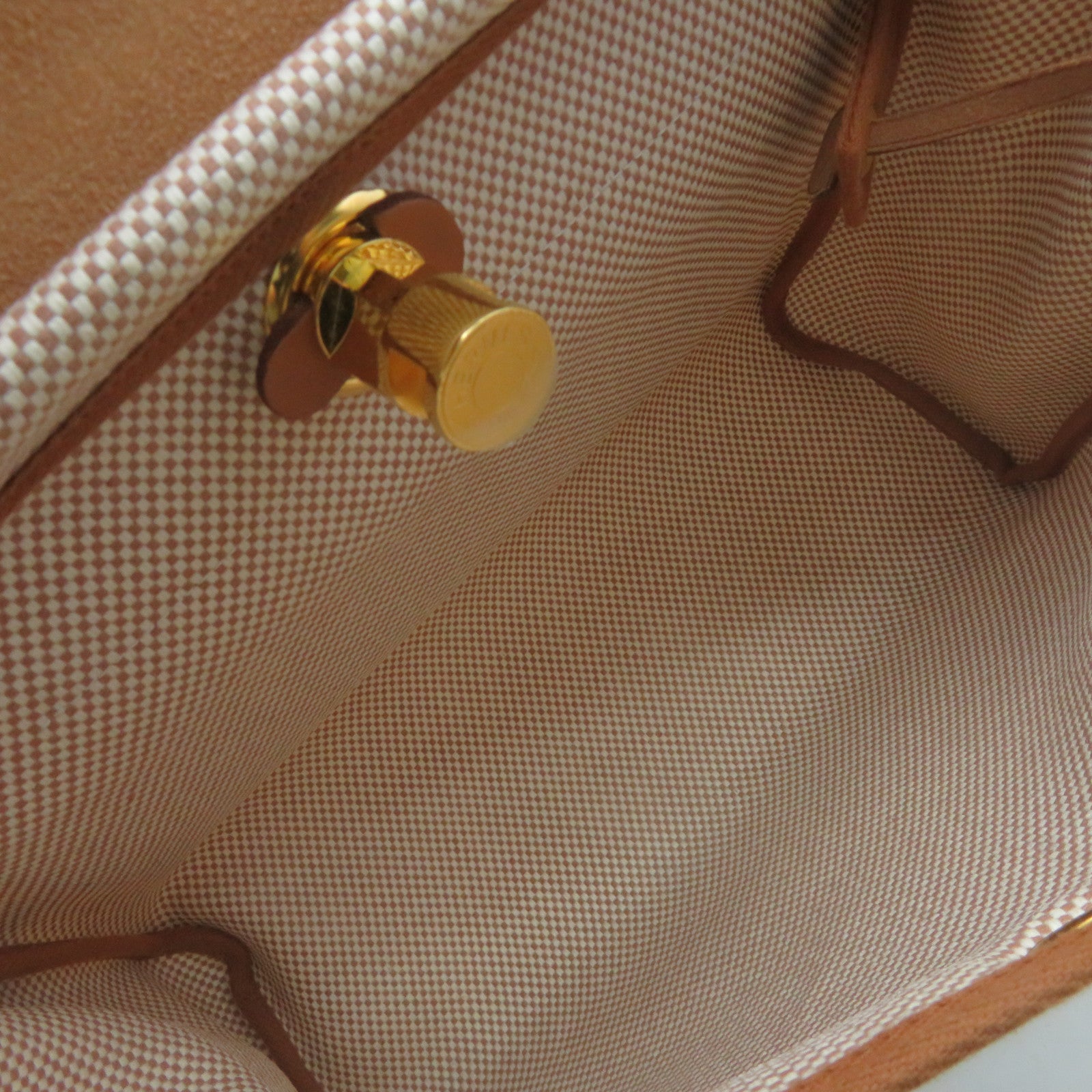 HERMES 帆布Herbag PM金扣手挽肩背兩用袋Ecru/Beige/Fauve啡色