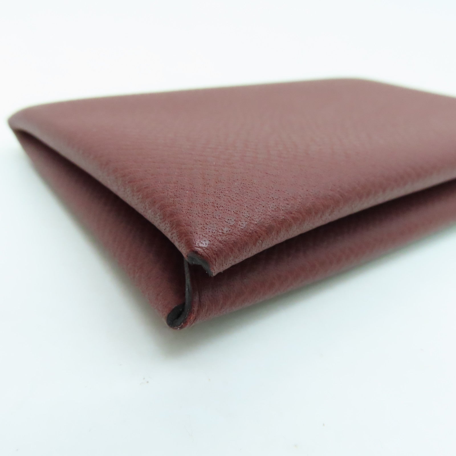 HERMES Veau Epsom皮革Calvi Card Holder卡片套银扣红色