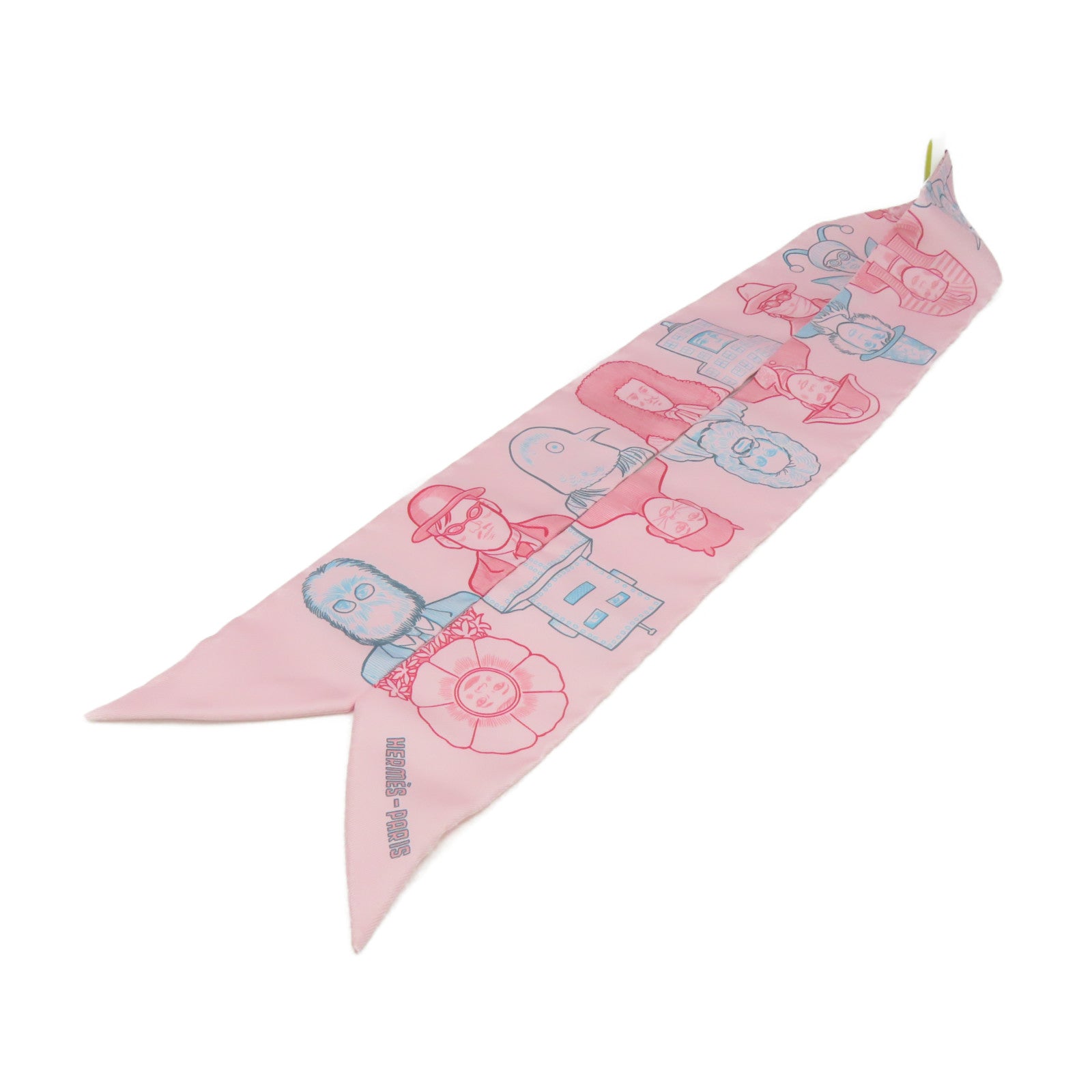 HERMES 絲質Twilly Scarf絲巾粉紅色/彩色