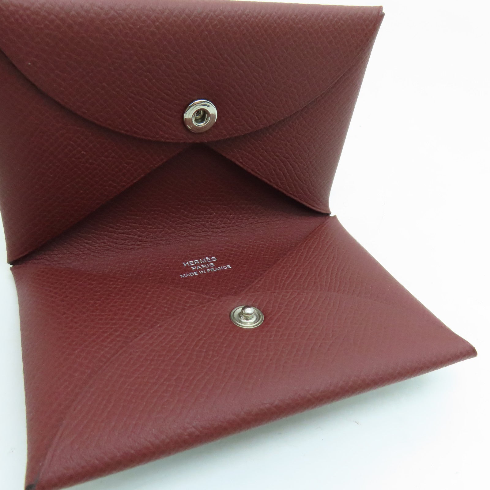 HERMES Veau Epsom皮革Calvi Card Holder卡片套银扣红色