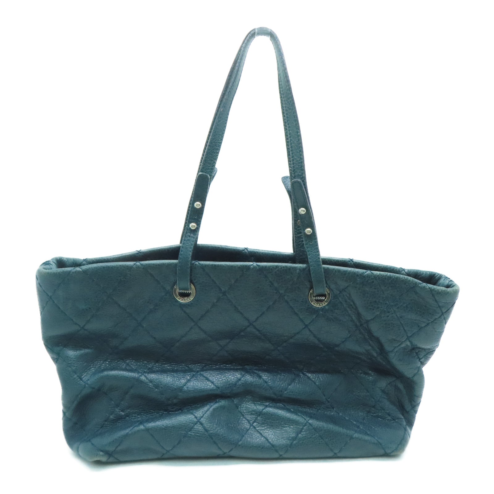 CHANEL 【激减优惠】菱格牛皮皮革Shoulder Tote Bag银扣手挽袋/肩背袋绿色
