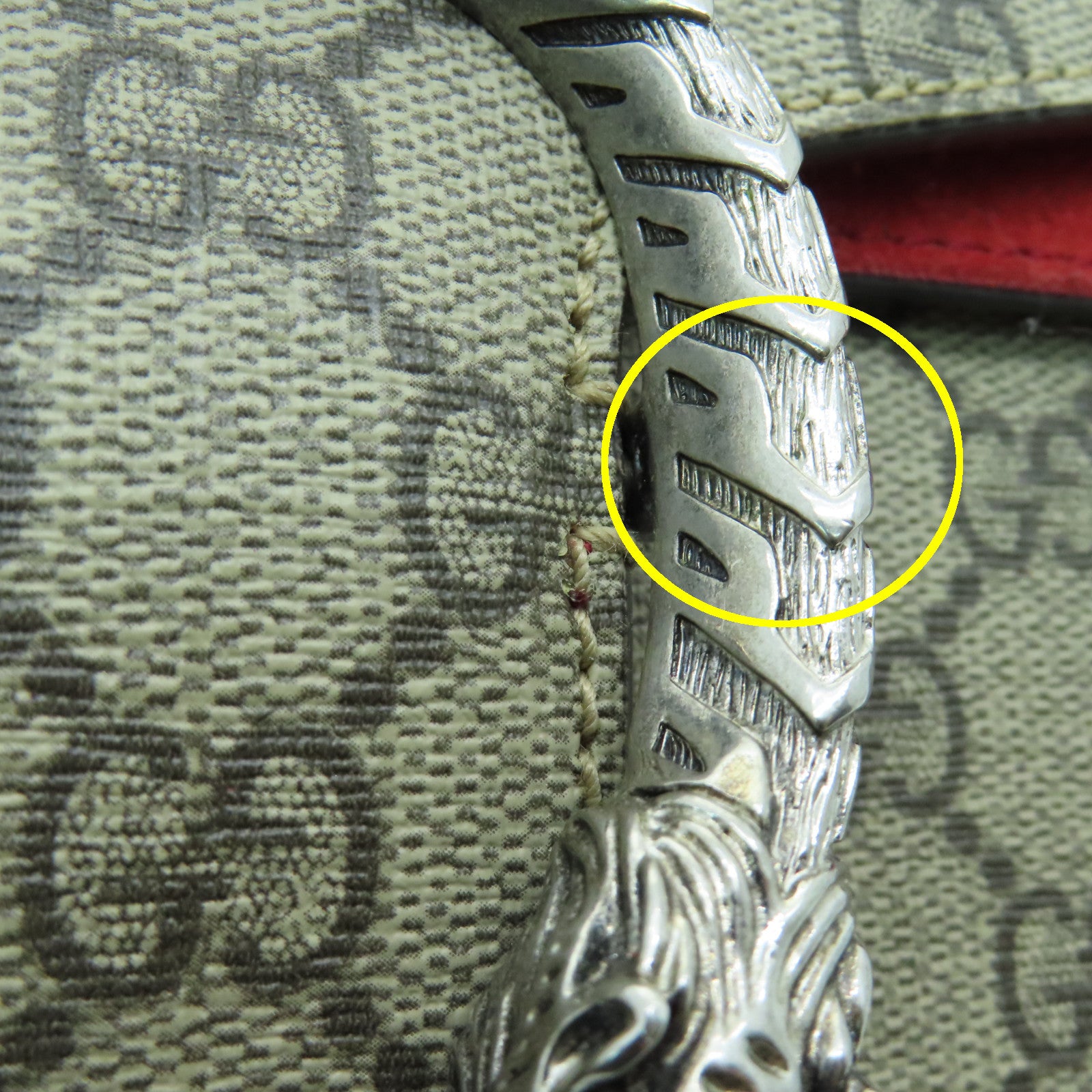 GUCCI Coated Canvas Dionysus GG Silver Buckle Chain Shoulder Bag Brown/Red