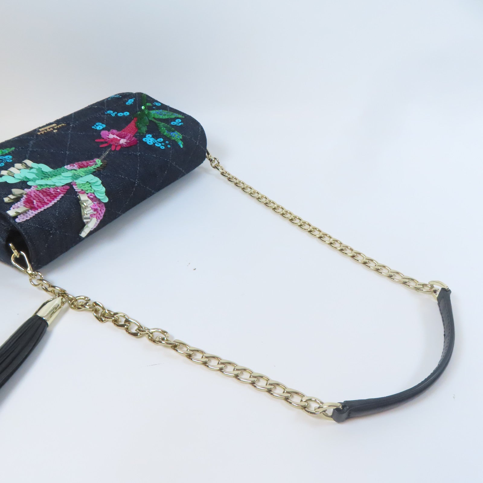Kate Spade 帆布Shoulder Bag金扣鏈帶肩背袋深藍色
