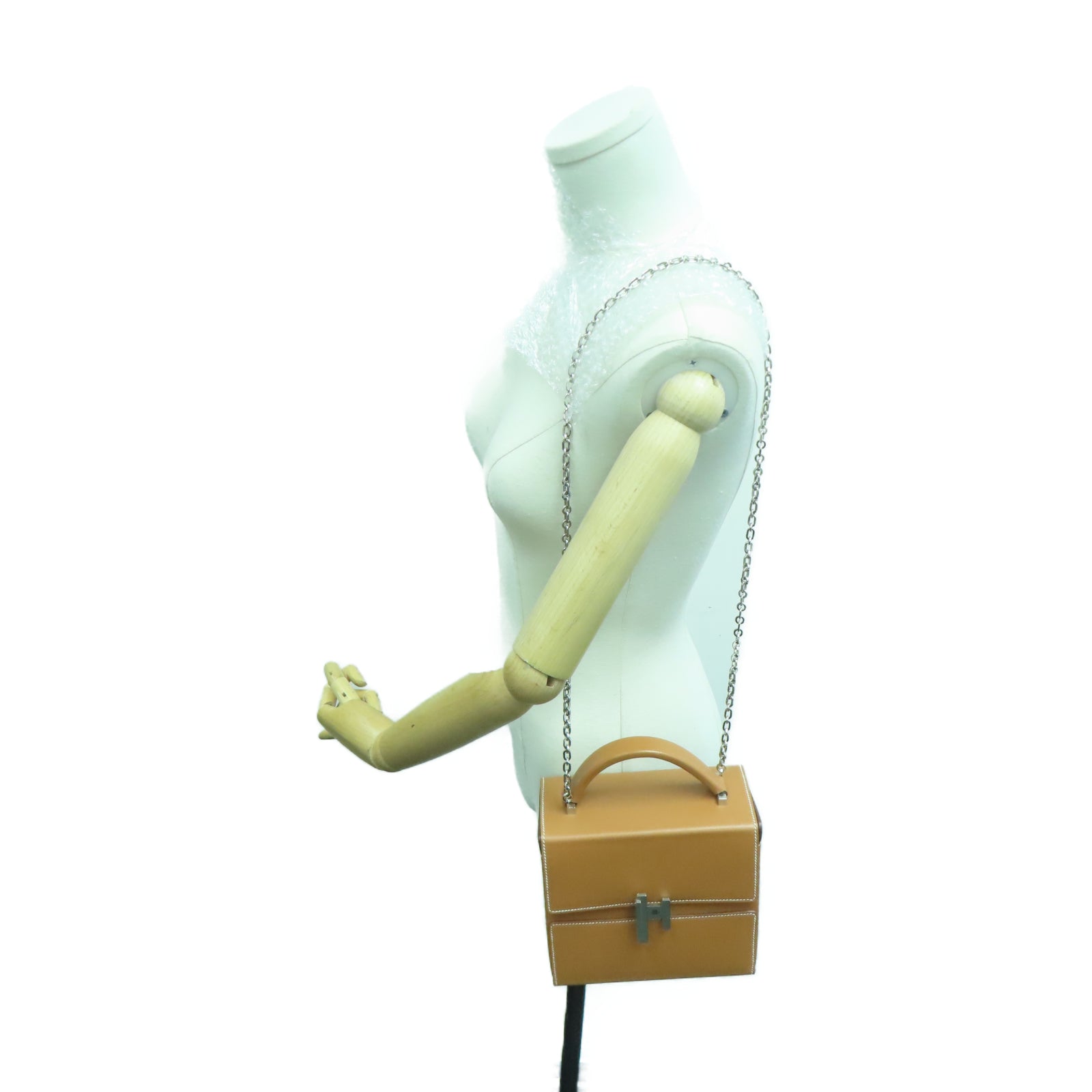 HERMES Veau Epsom皮革Cinhetic银扣链带肩背袋棕色