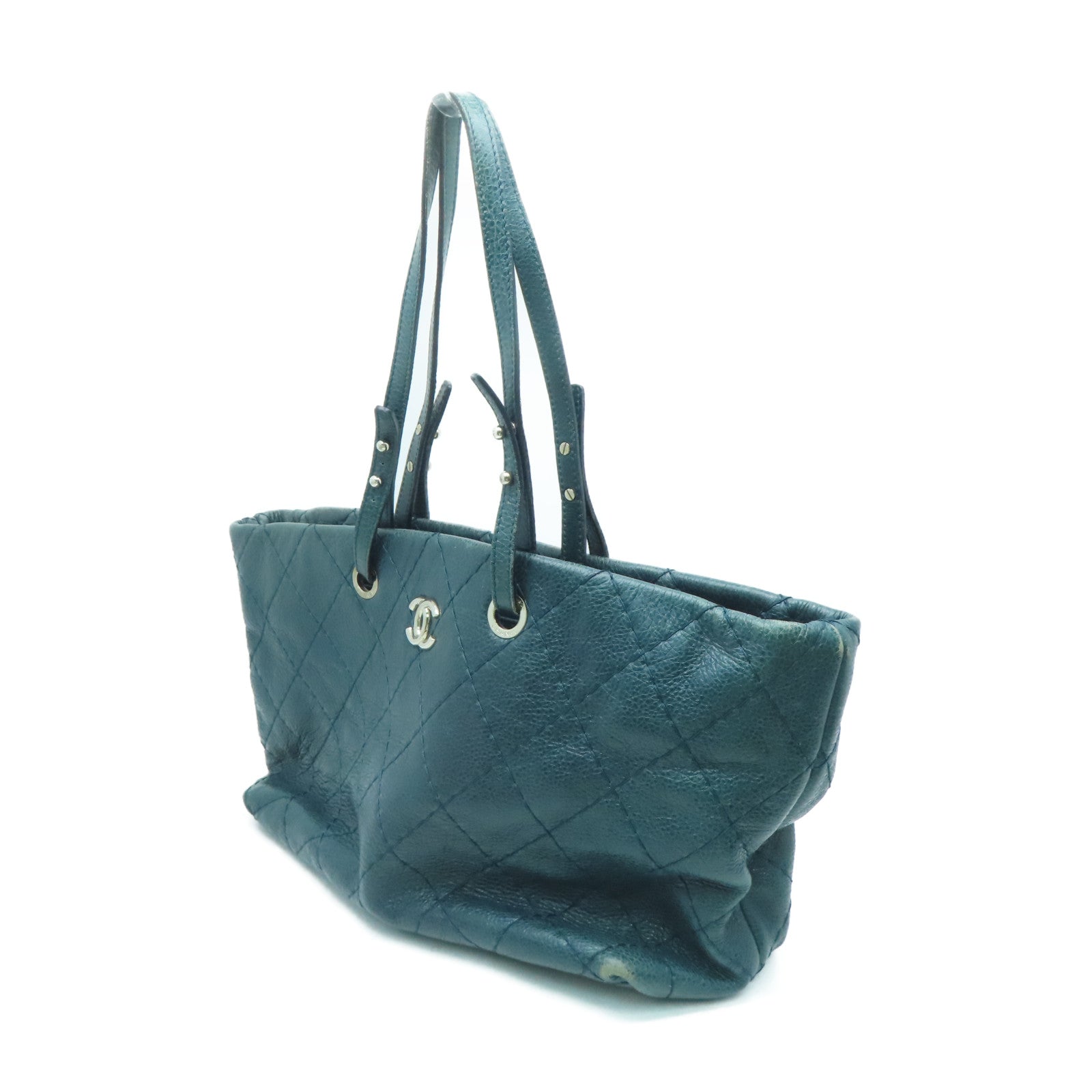 CHANEL 【激减优惠】菱格牛皮皮革Shoulder Tote Bag银扣手挽袋/肩背袋绿色