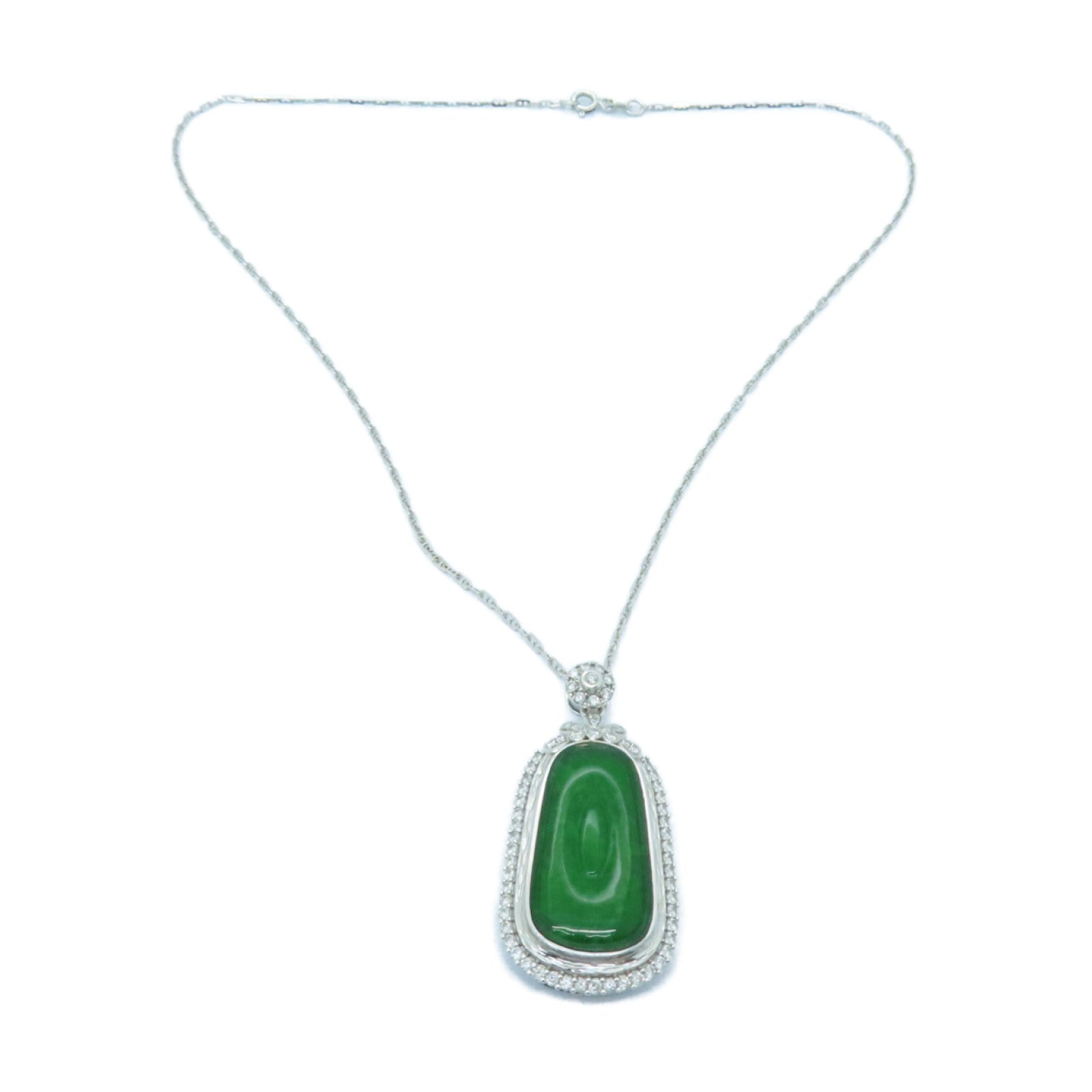 JEWELRY 18K White Gold Jade Necklace Green/Silver