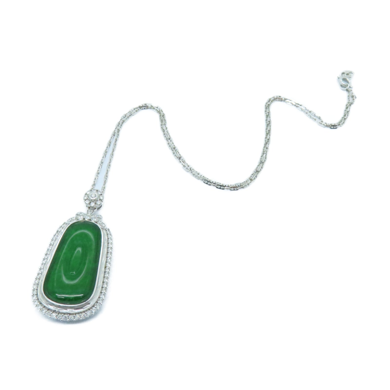 JEWELRY 18K White Gold Jade Necklace Green/Silver