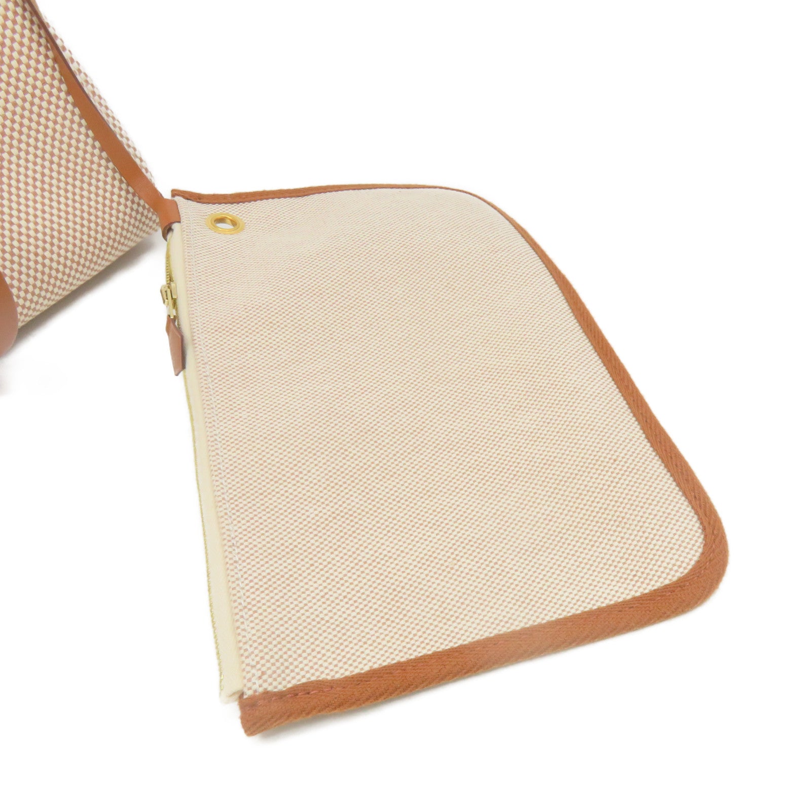 HERMES 帆布Herbag PM金扣手挽肩背兩用袋Ecru/Beige/Fauve啡色