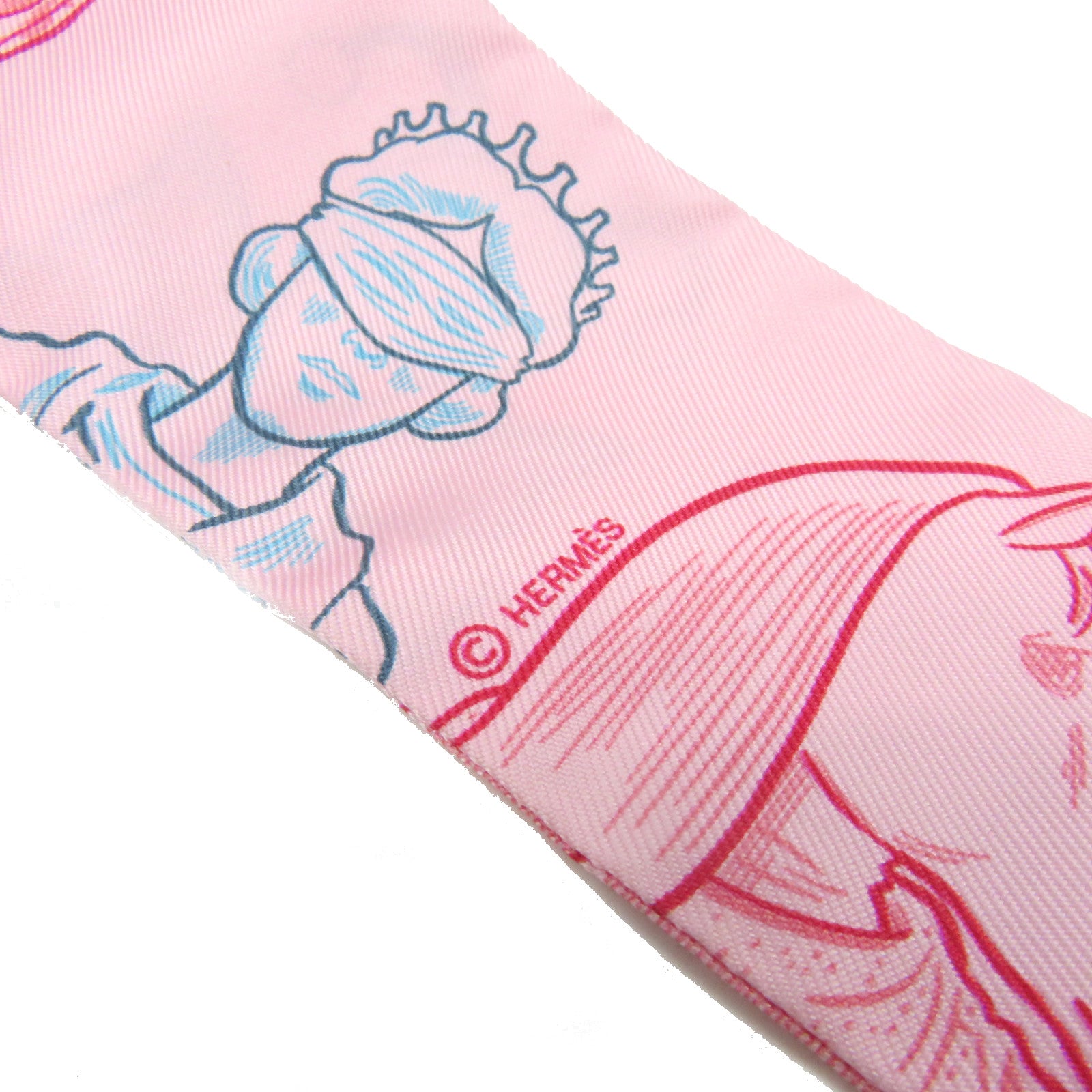 HERMES 絲質Twilly Scarf絲巾粉紅色/彩色