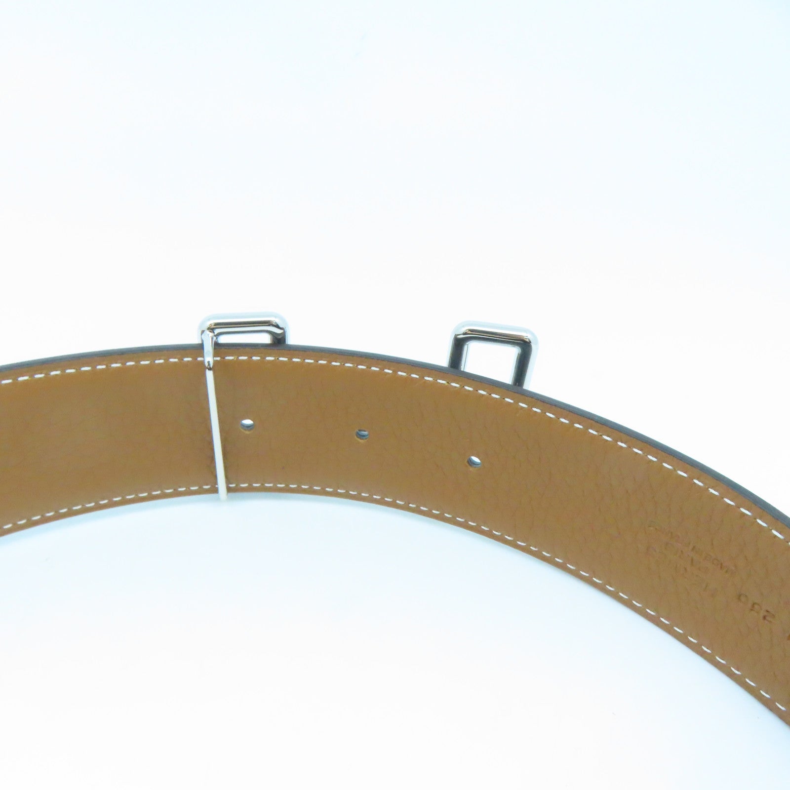 HERMES Swift/Togo Leather Belt H Silver Buckle Belt Gold/Noir Brown/Black
