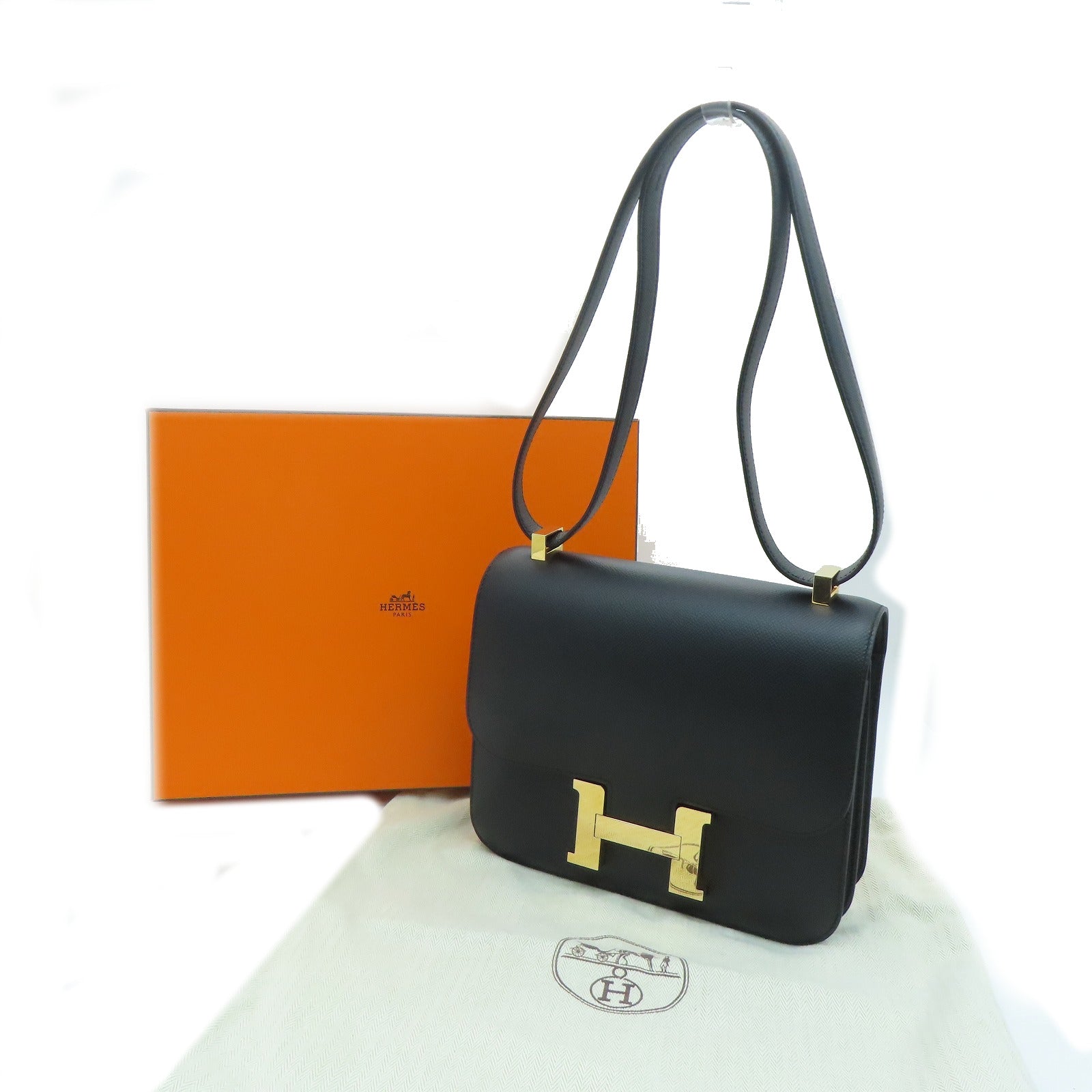 HERMES 【激减优惠】Epsom皮革Constance 24 2 Way Shoulder Bag金扣肩背袋黑色