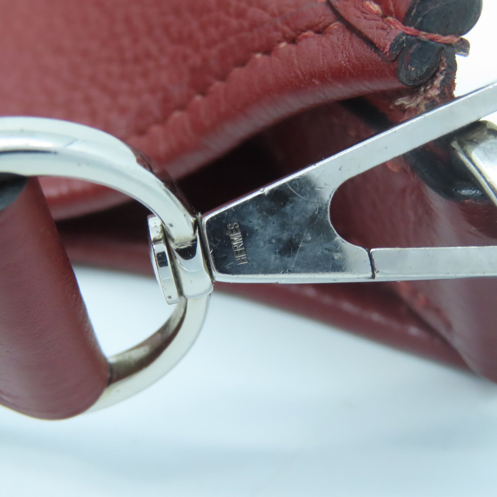 HERMES Clemence皮革Evelyne PM銀扣肩背袋紅色