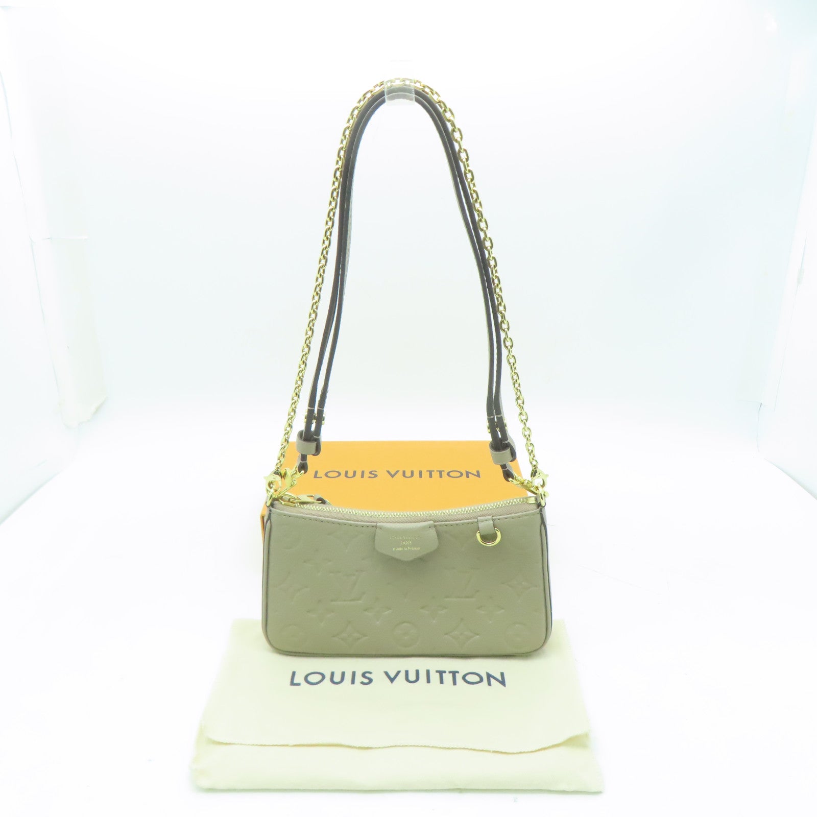 LOUIS VUITTON Monogram Empreinte Easy Pouch On Strap金扣肩背袋灰色
