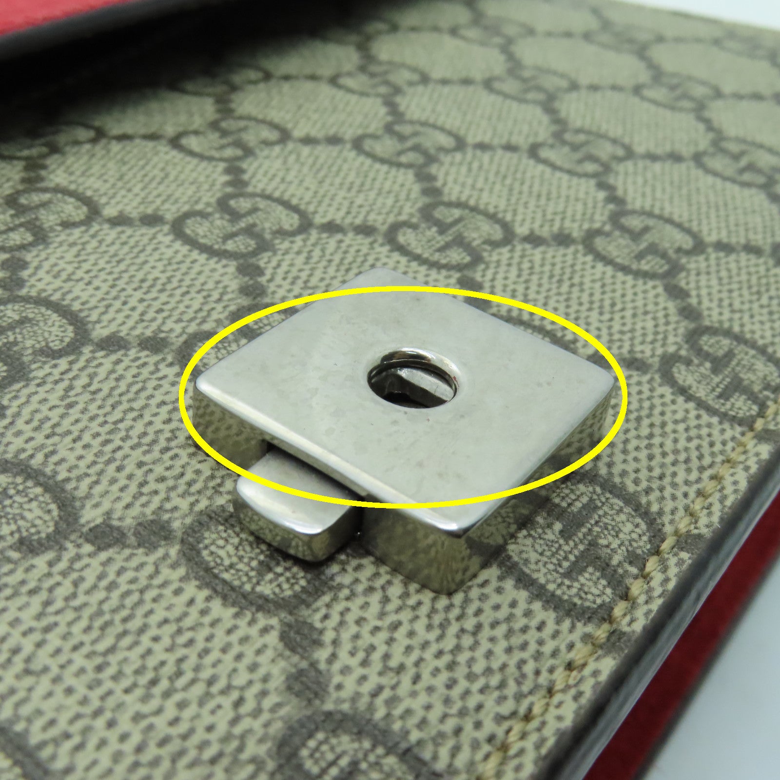 GUCCI Coated Canvas Dionysus GG Silver Buckle Chain Shoulder Bag Brown/Red