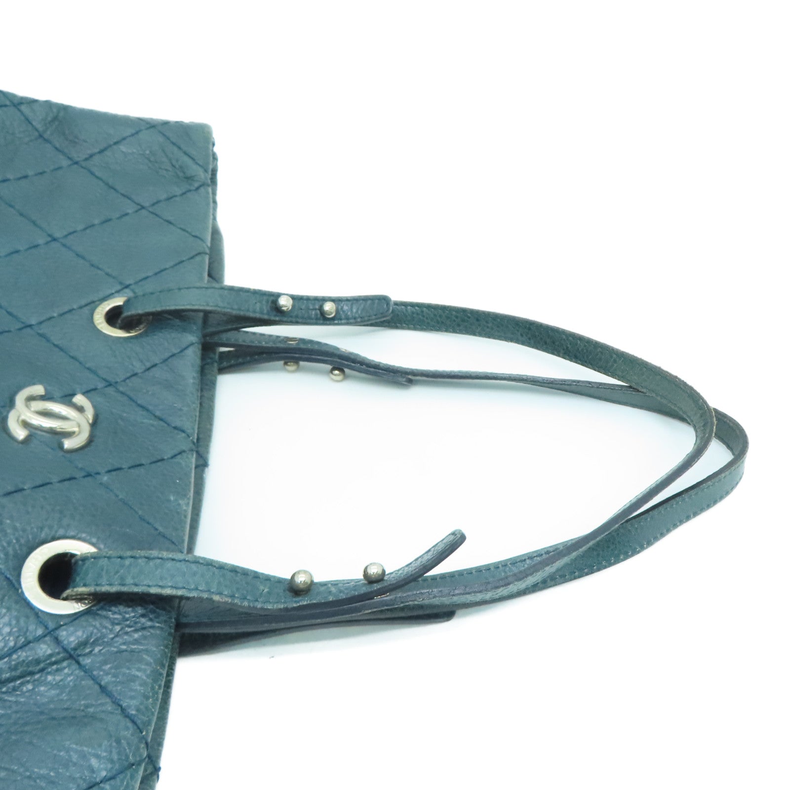 CHANEL 【激减优惠】菱格牛皮皮革Shoulder Tote Bag银扣手挽袋/肩背袋绿色