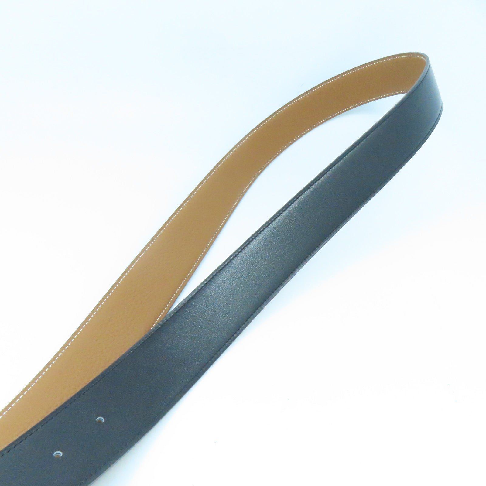 HERMES Swift/Togo Leather Belt H Silver Buckle Belt Gold/Noir Brown/Black