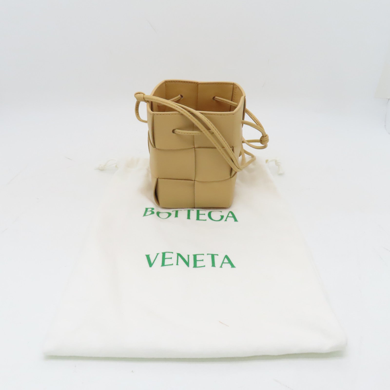 BOTTEGA VENETA Textured Leather Mini Cassette Bucket Bag Beige