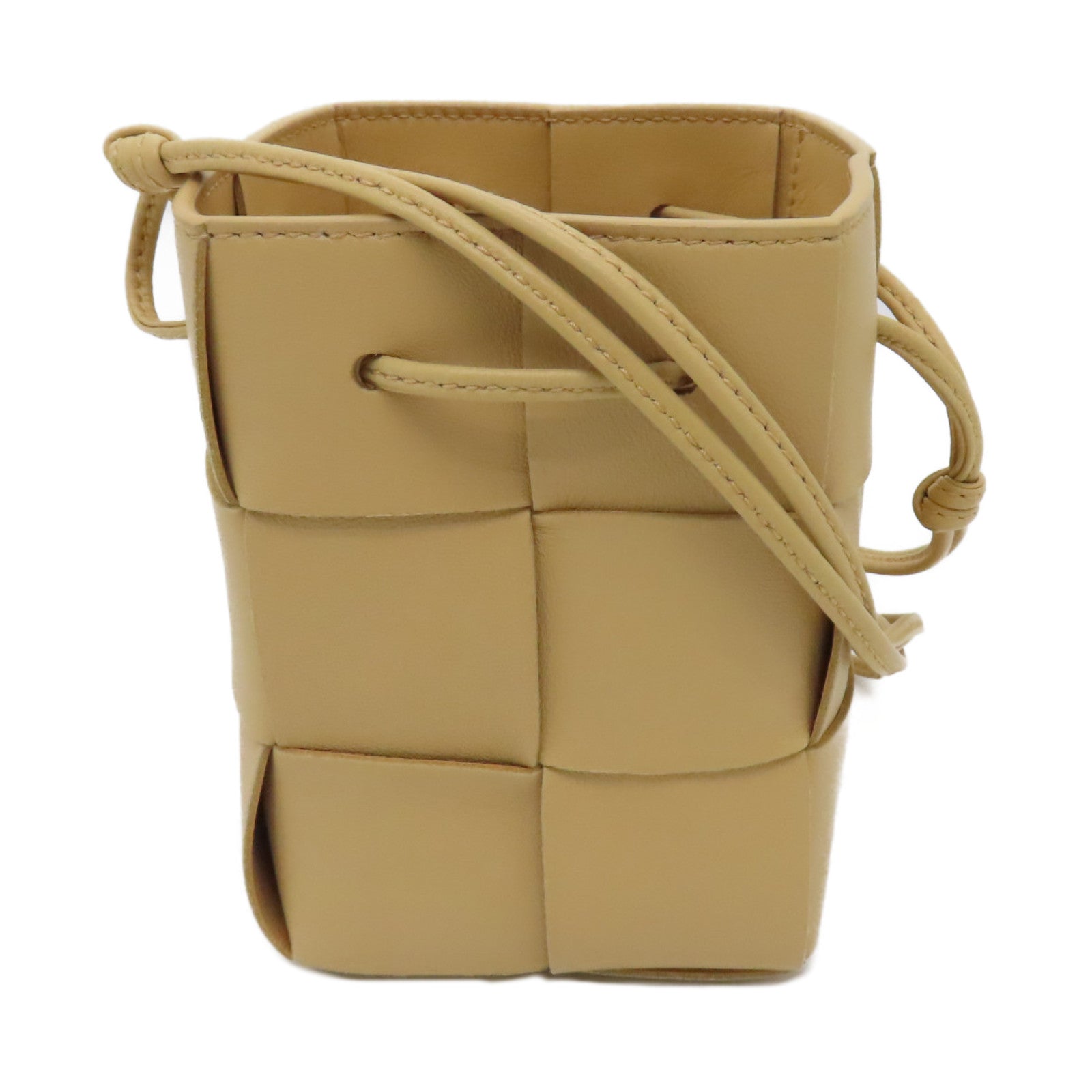 BOTTEGA VENETA Textured Leather Mini Cassette Bucket Bag Beige