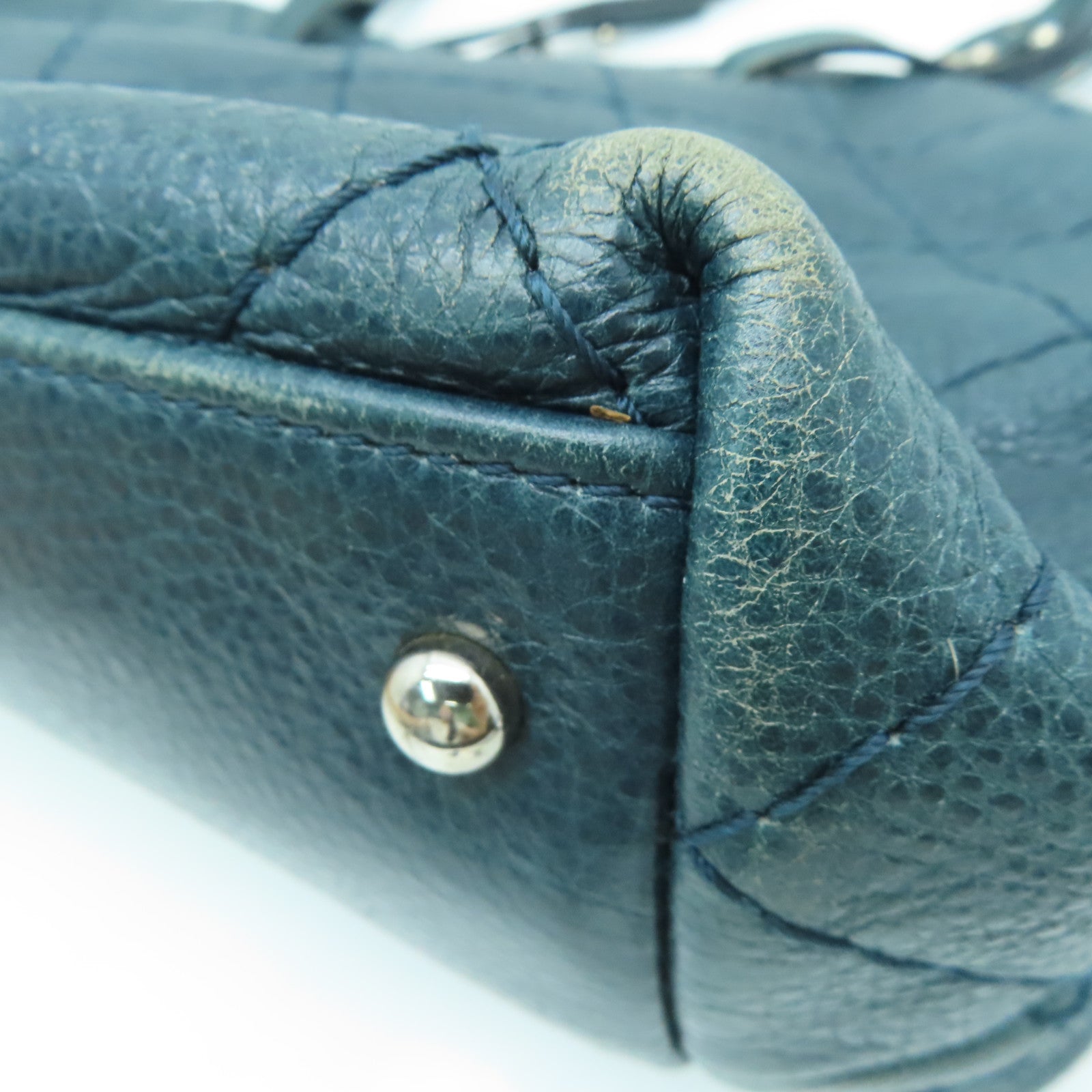 CHANEL 【激减优惠】菱格牛皮皮革Shoulder Tote Bag银扣手挽袋/肩背袋绿色