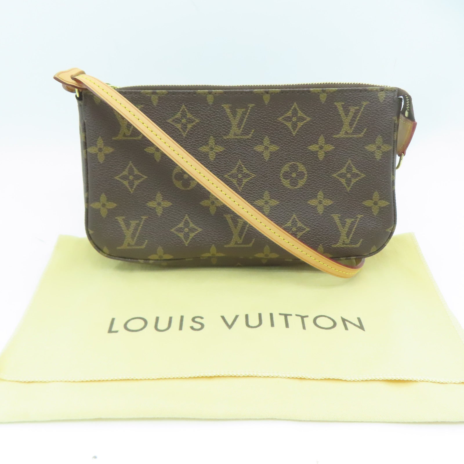 LOUIS VUITTON Monogram Pochette Accessories金扣手挽袋啡色