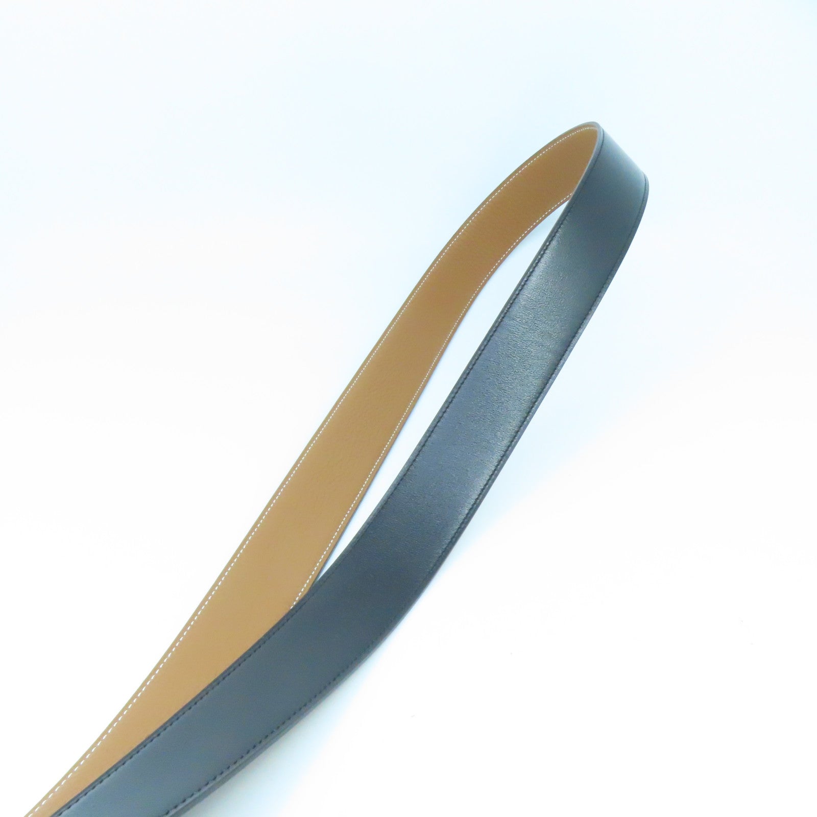 HERMES Swift/Togo Leather Belt H Silver Buckle Belt Gold/Noir Brown/Black
