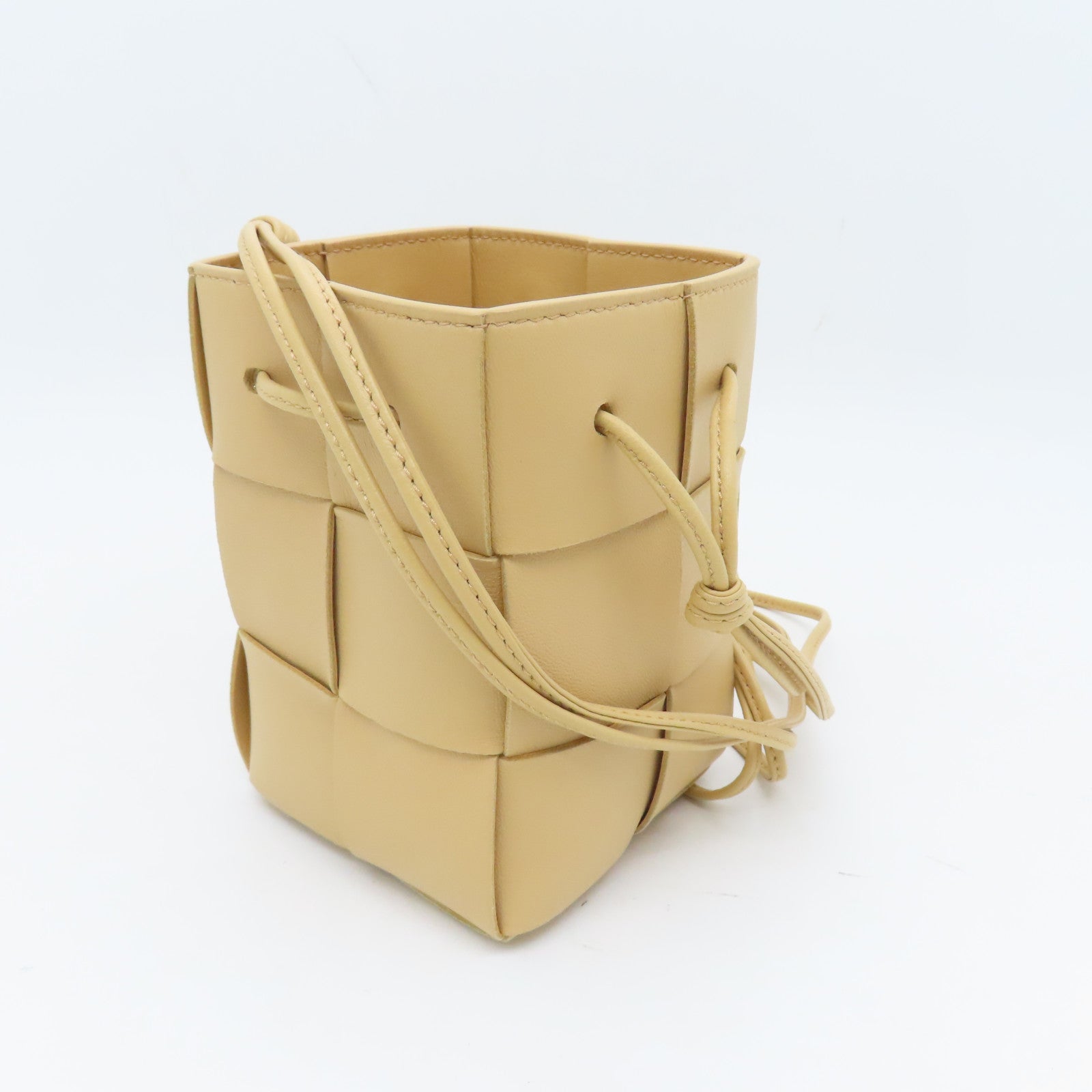 BOTTEGA VENETA Textured Leather Mini Cassette Bucket Bag Beige