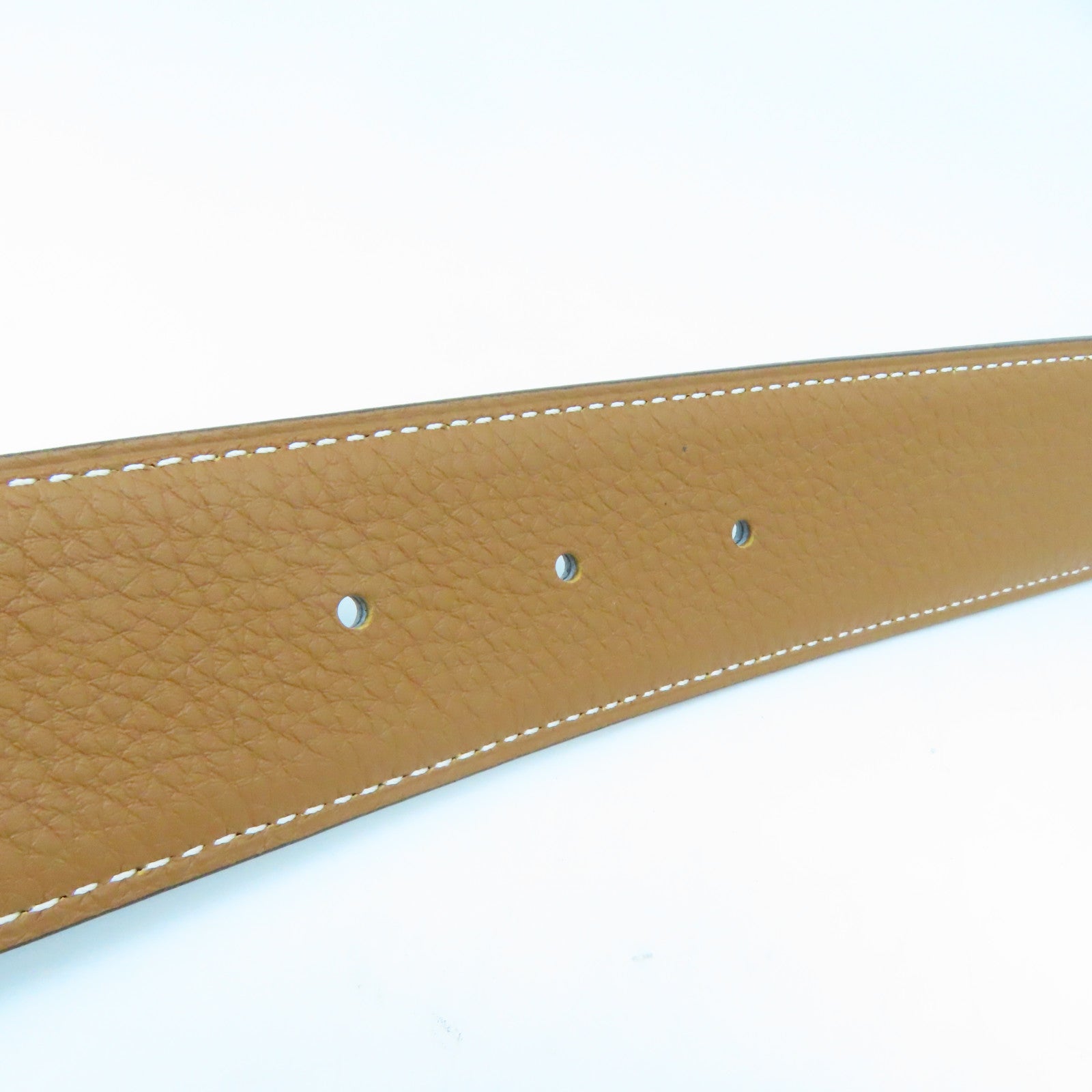 HERMES Swift/Togo Leather Belt H Silver Buckle Belt Gold/Noir Brown/Black