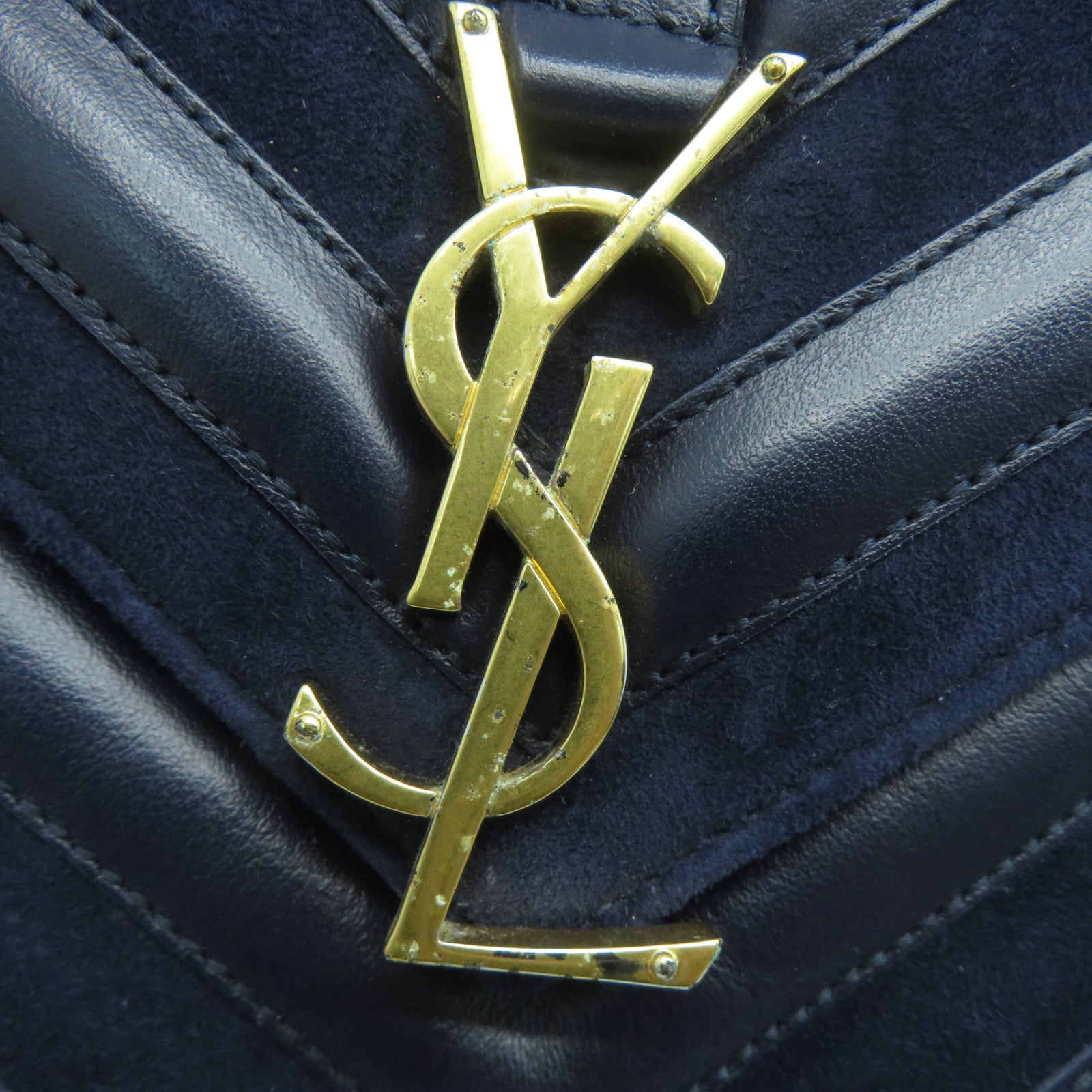 SAINT LAURENT 牛皮皮革/麂皮皮革College Medium金扣手挽肩背兩用袋藍色
