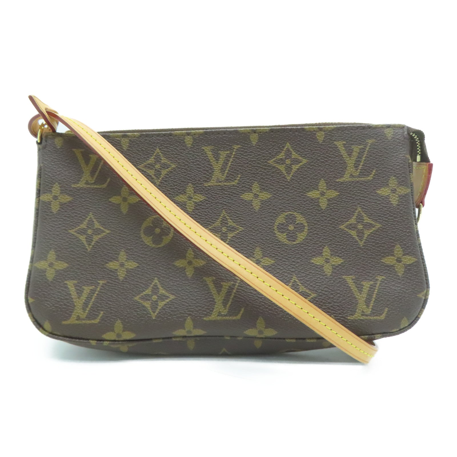 LOUIS VUITTON Monogram Pochette Accessories金扣手挽袋啡色