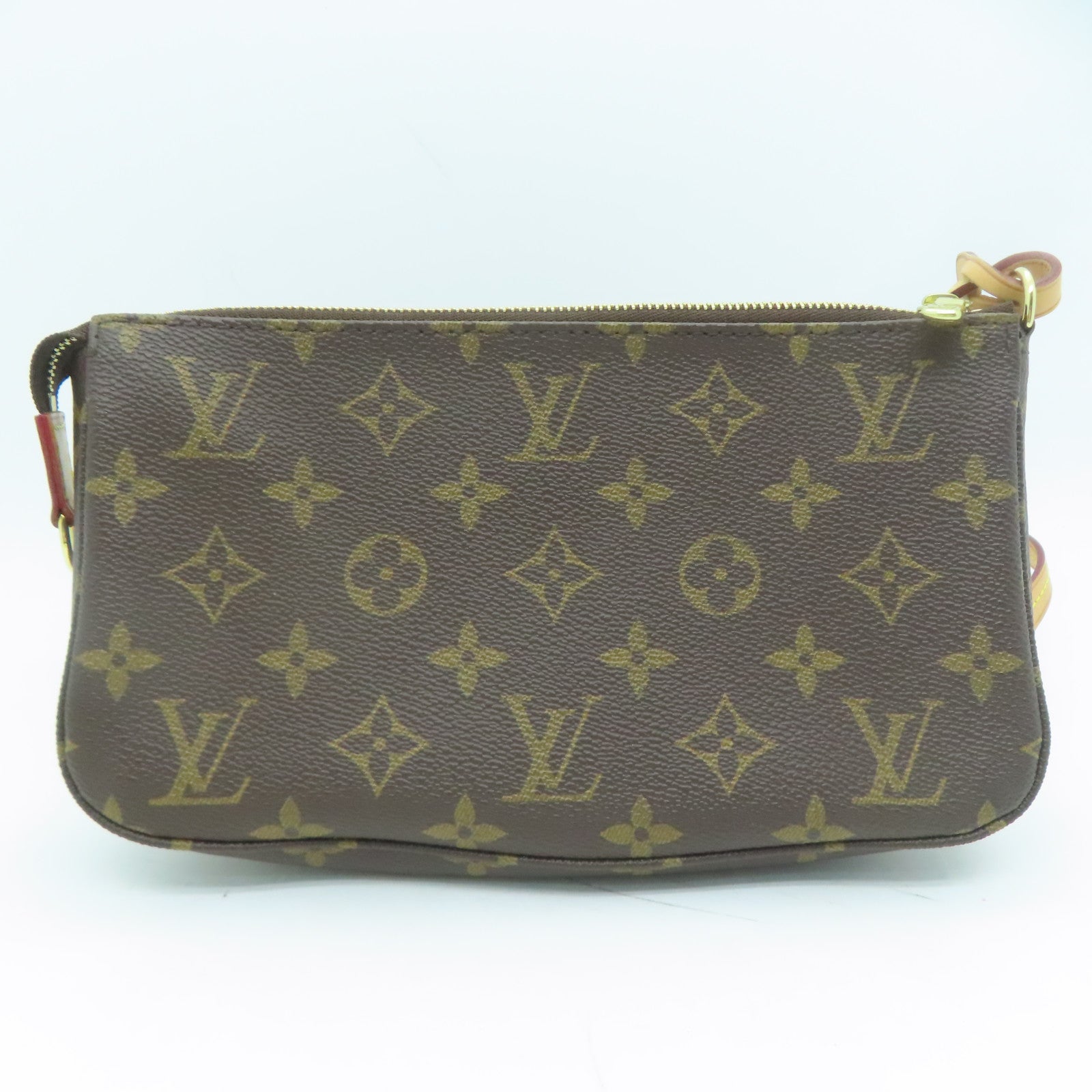 LOUIS VUITTON Monogram Pochette Accessories金扣手挽袋啡色