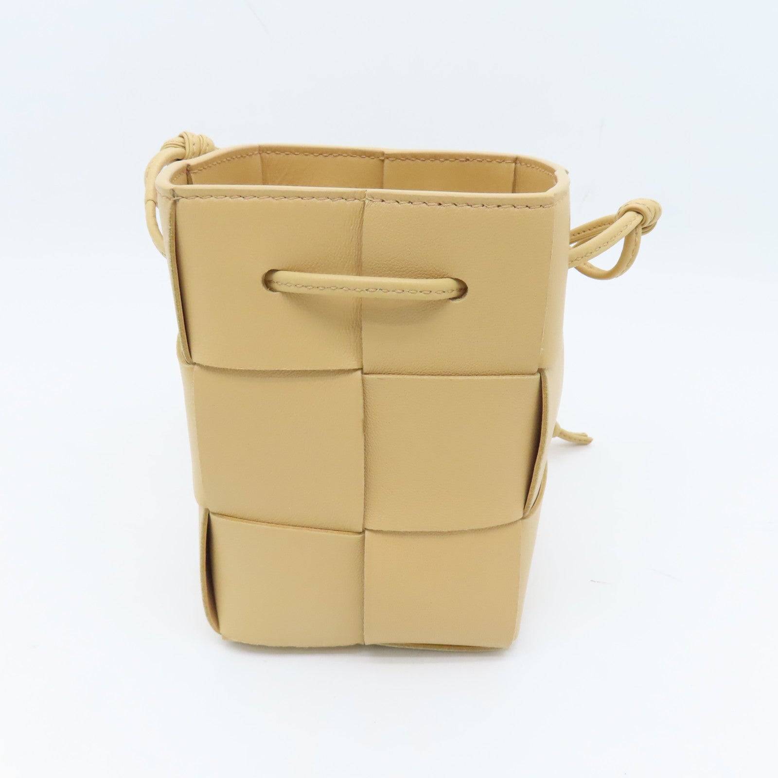BOTTEGA VENETA Textured Leather Mini Cassette Bucket Bag Beige