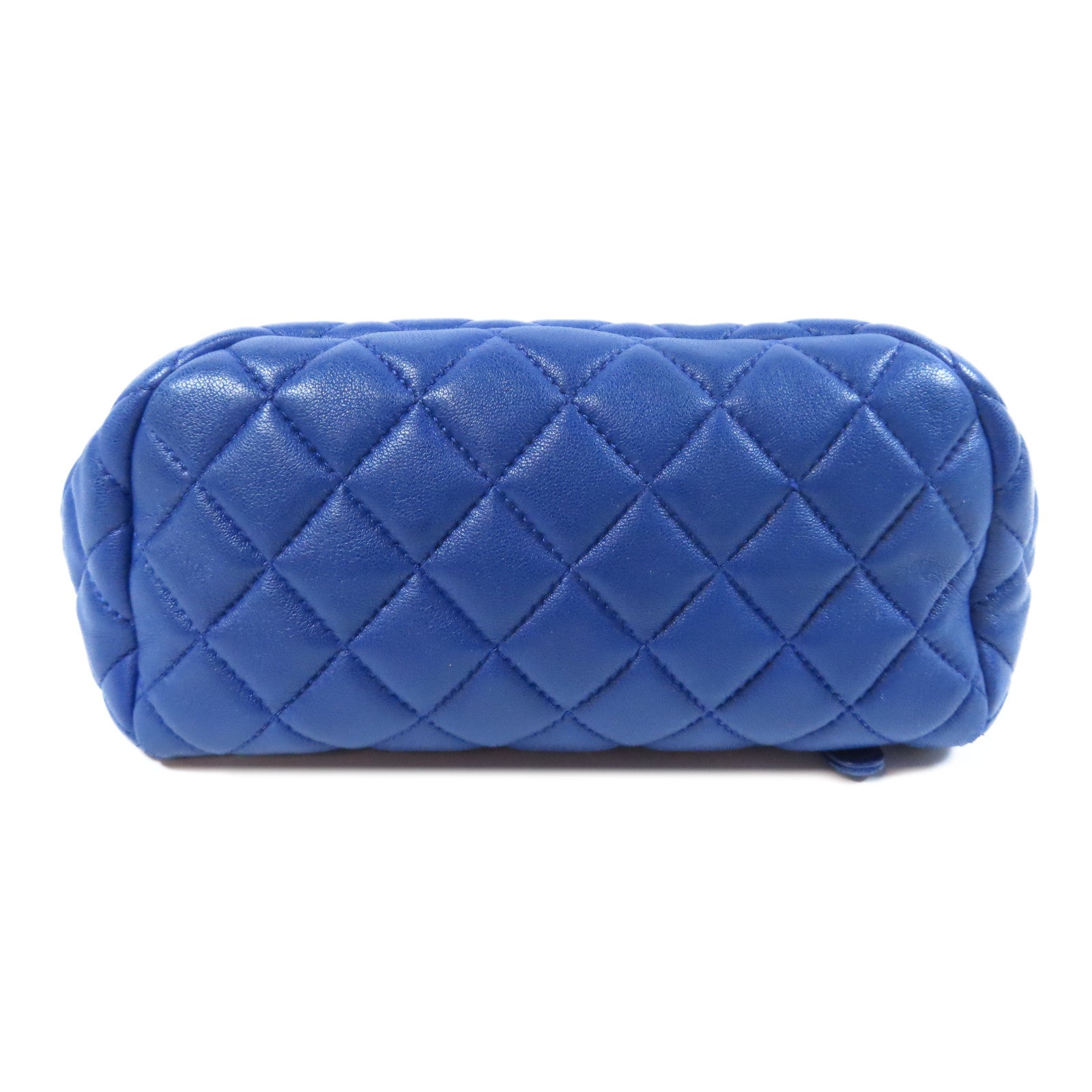 CHANEL 菱格羊皮皮革Backpack銀扣背包藍色